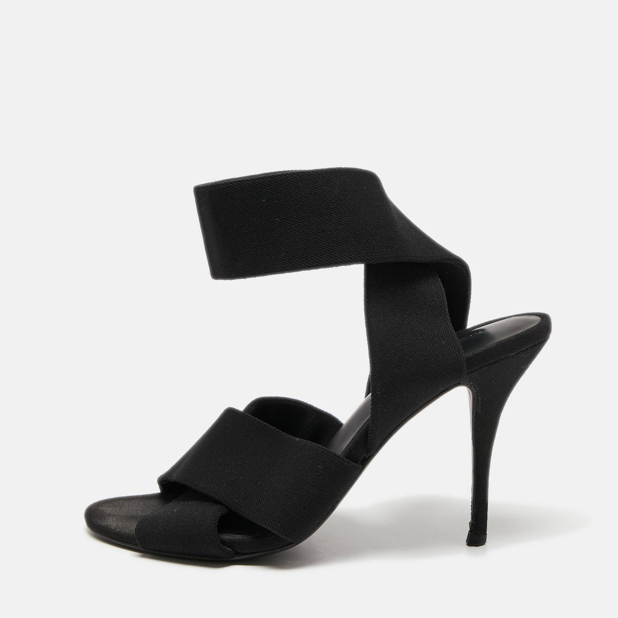 Pre-owned Alexander Wang Black Canvas Ankle Wrap Sandals Size 36