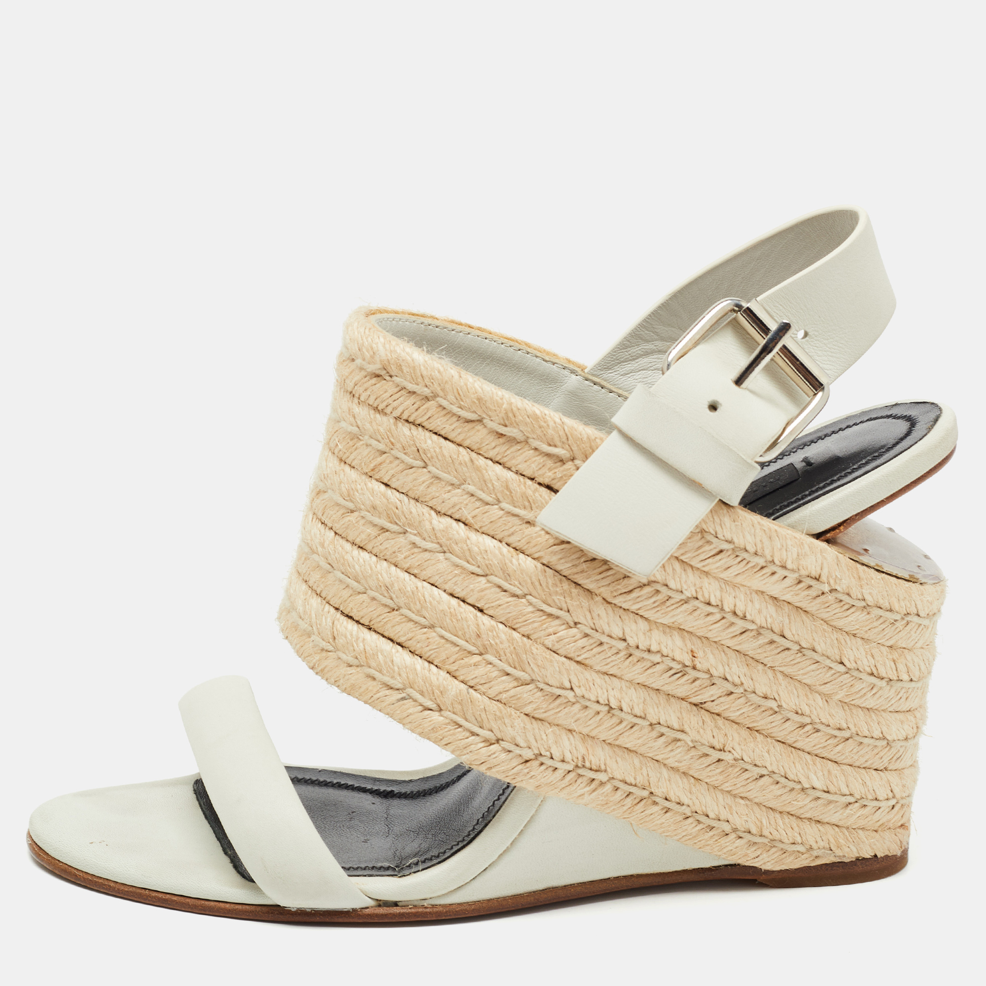 

Alexander Wang Off White /Beige Leather and Jute Slingback Wedge Espadrille Sandals Size