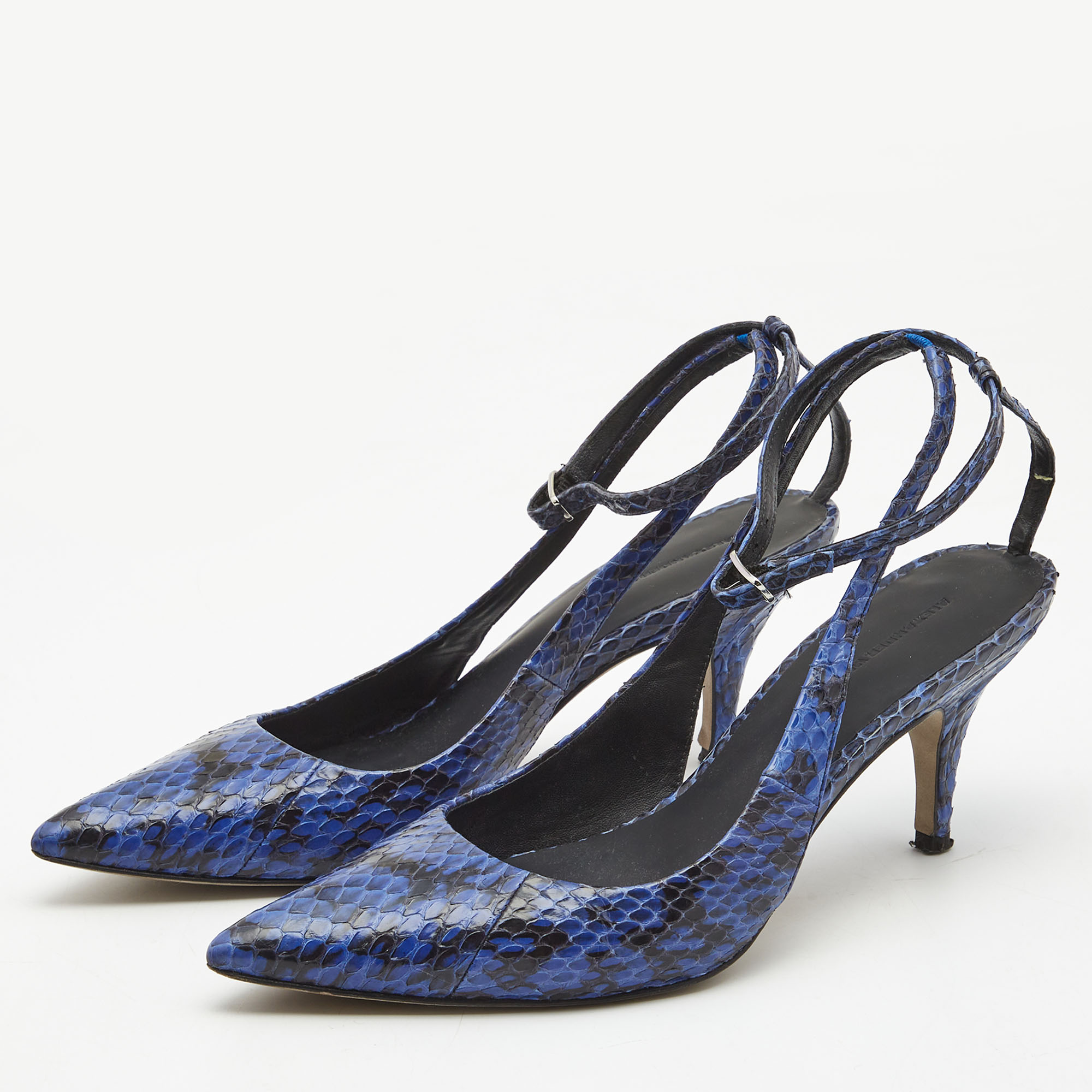 

Alexander Wang Blue/Black Python Leather Lera Ankle Strap Pumps Size