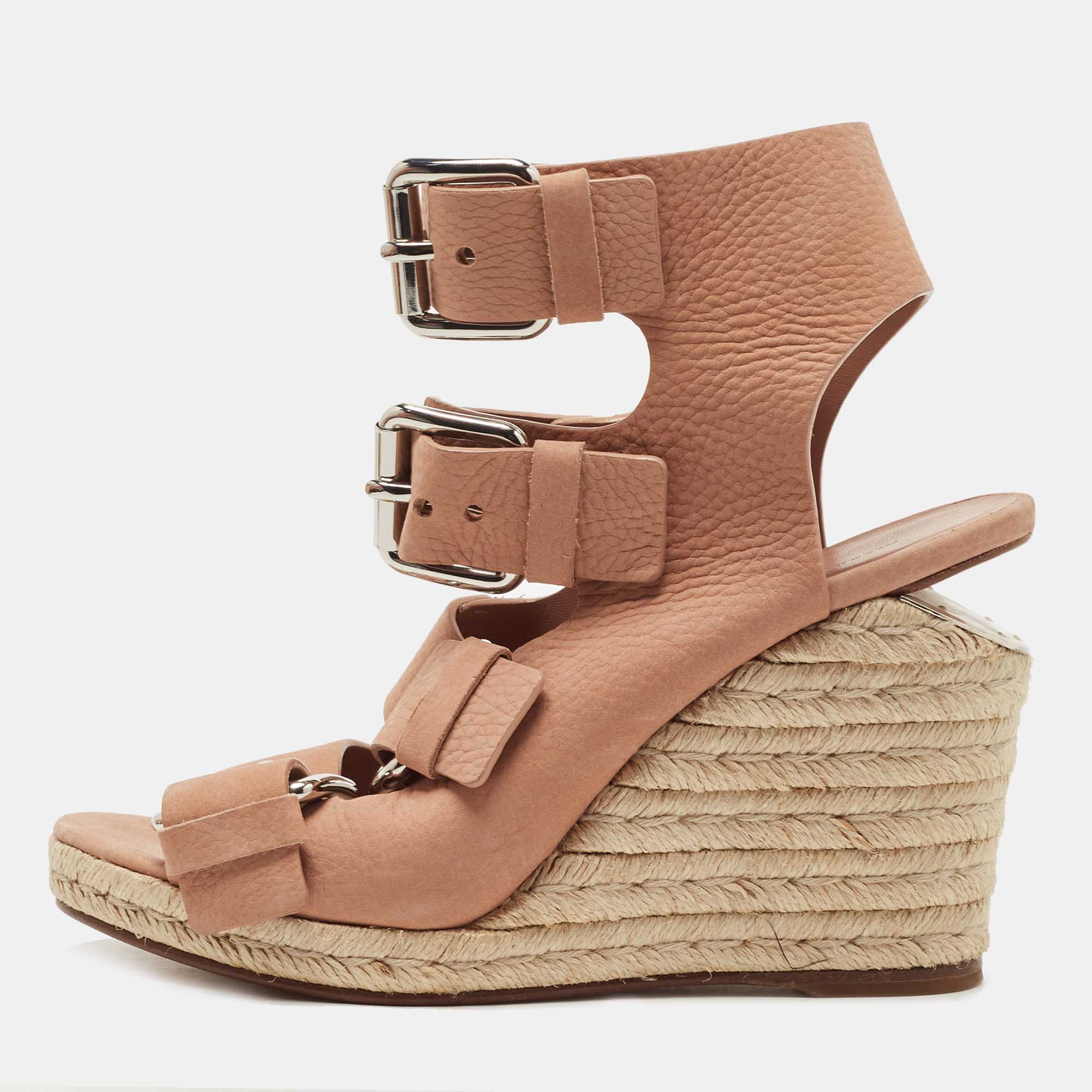 

Alexander Wang Pink Nubuck Leather Buckle Ankle Cuff Espadrille Sandals Size