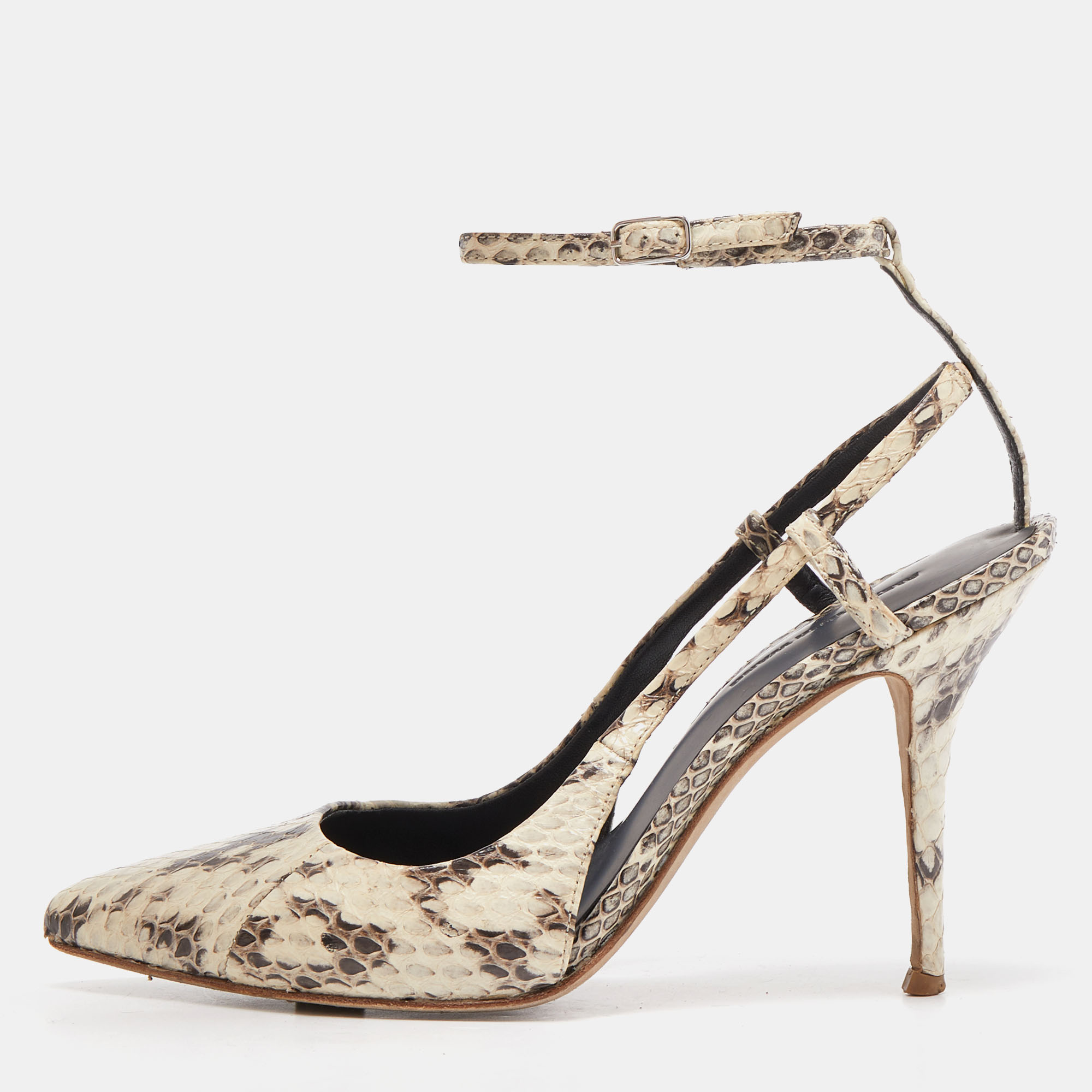 Pre-owned Alexander Wang Cream/brown Python Leather Lera Ankle Strap Pumps Size 36