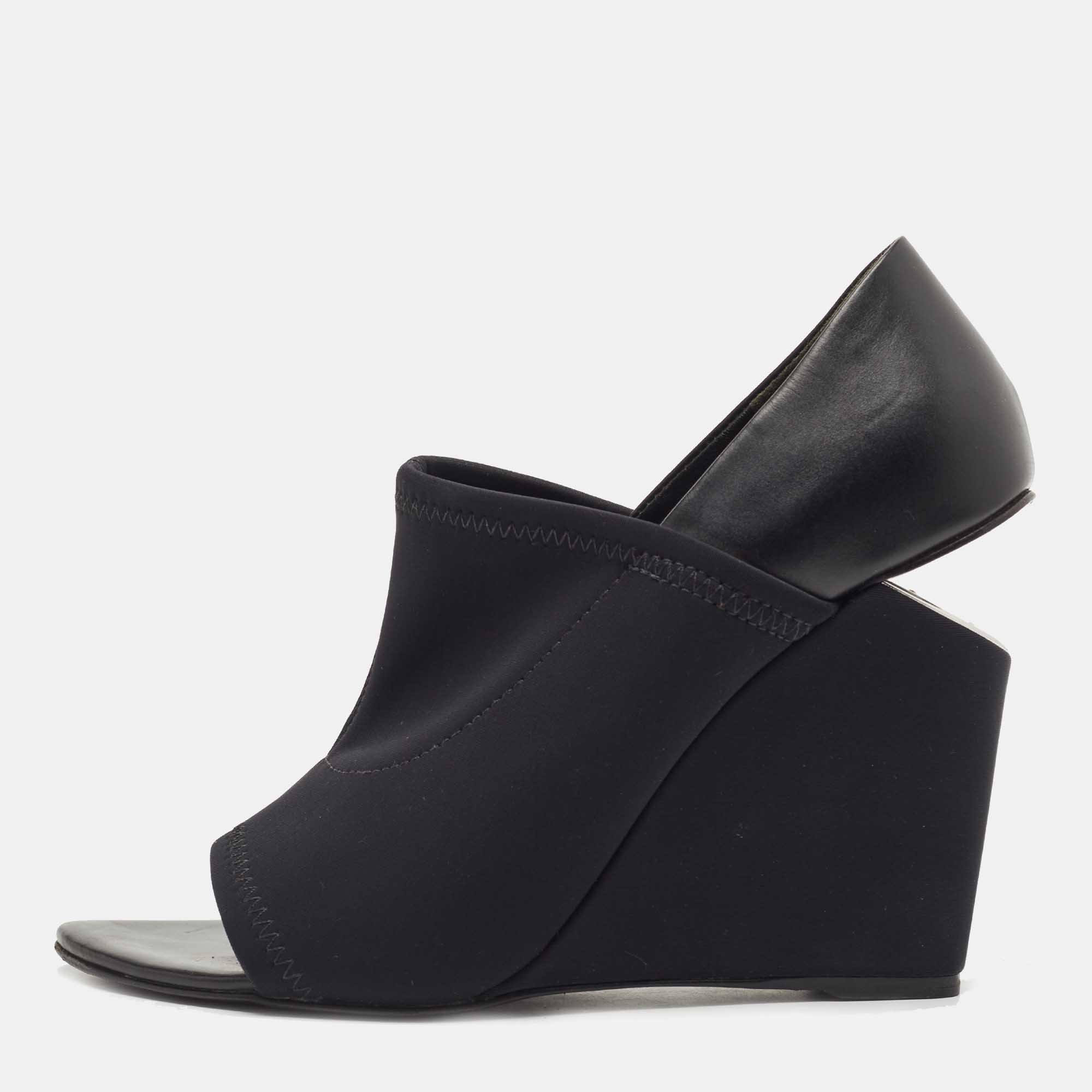 

Alexander Wang Black Leather and Stretch Fabric Alla Wedge Open Toe Pumps Size