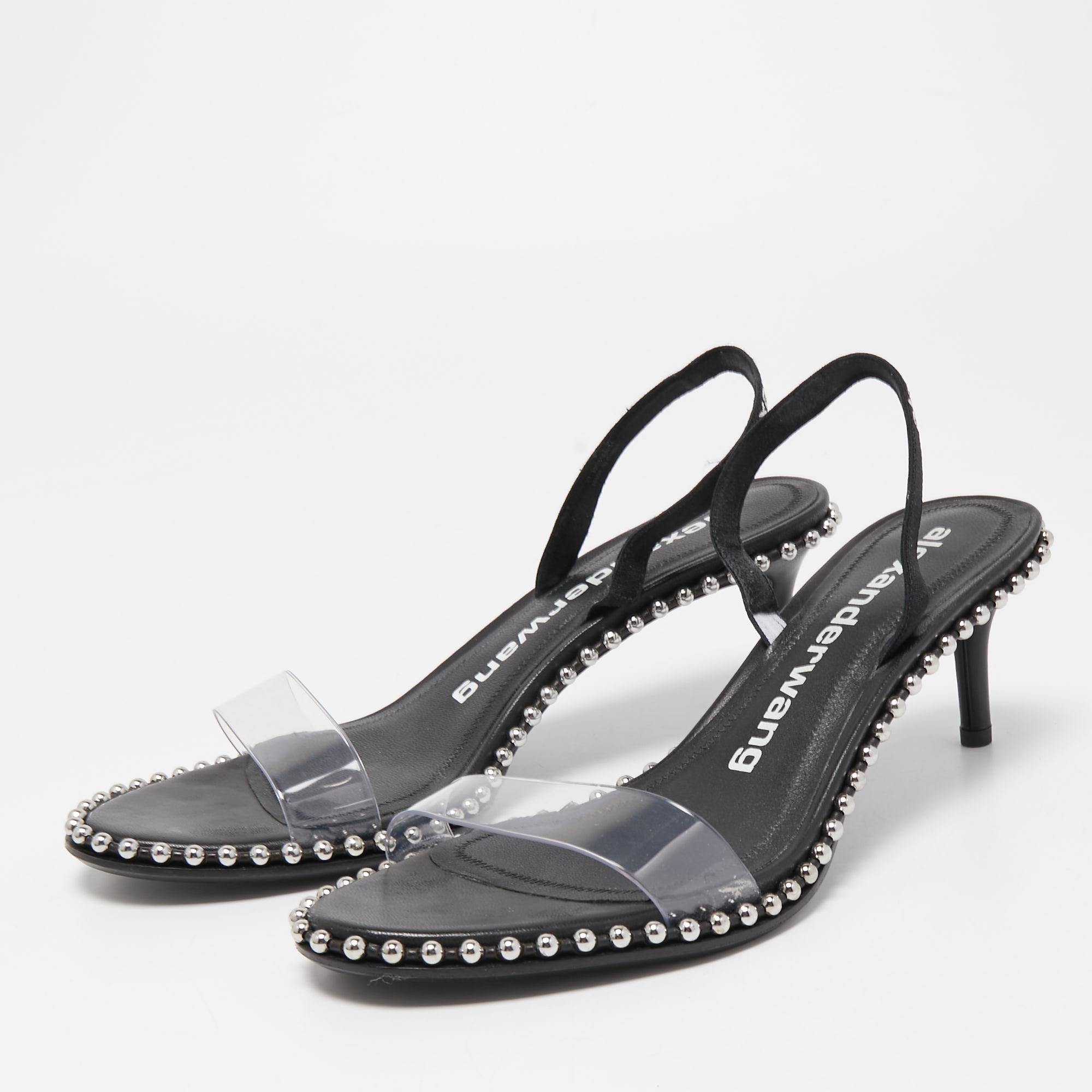 

Alexander Wang Black PVC and Leather Studded Slingback Sandals Size