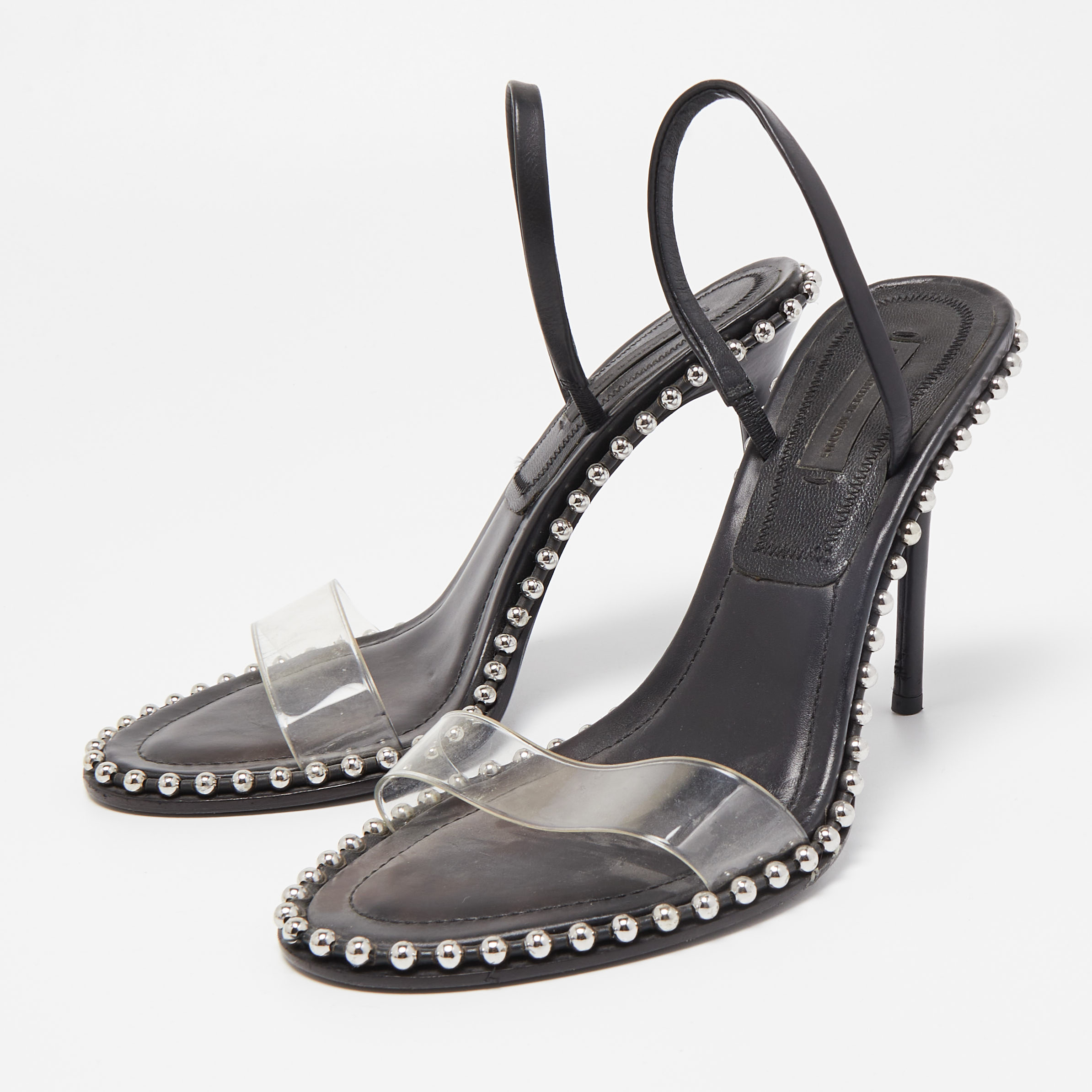 

Alexander Wang Black PVC and Leather Studded Slingback Sandals Size