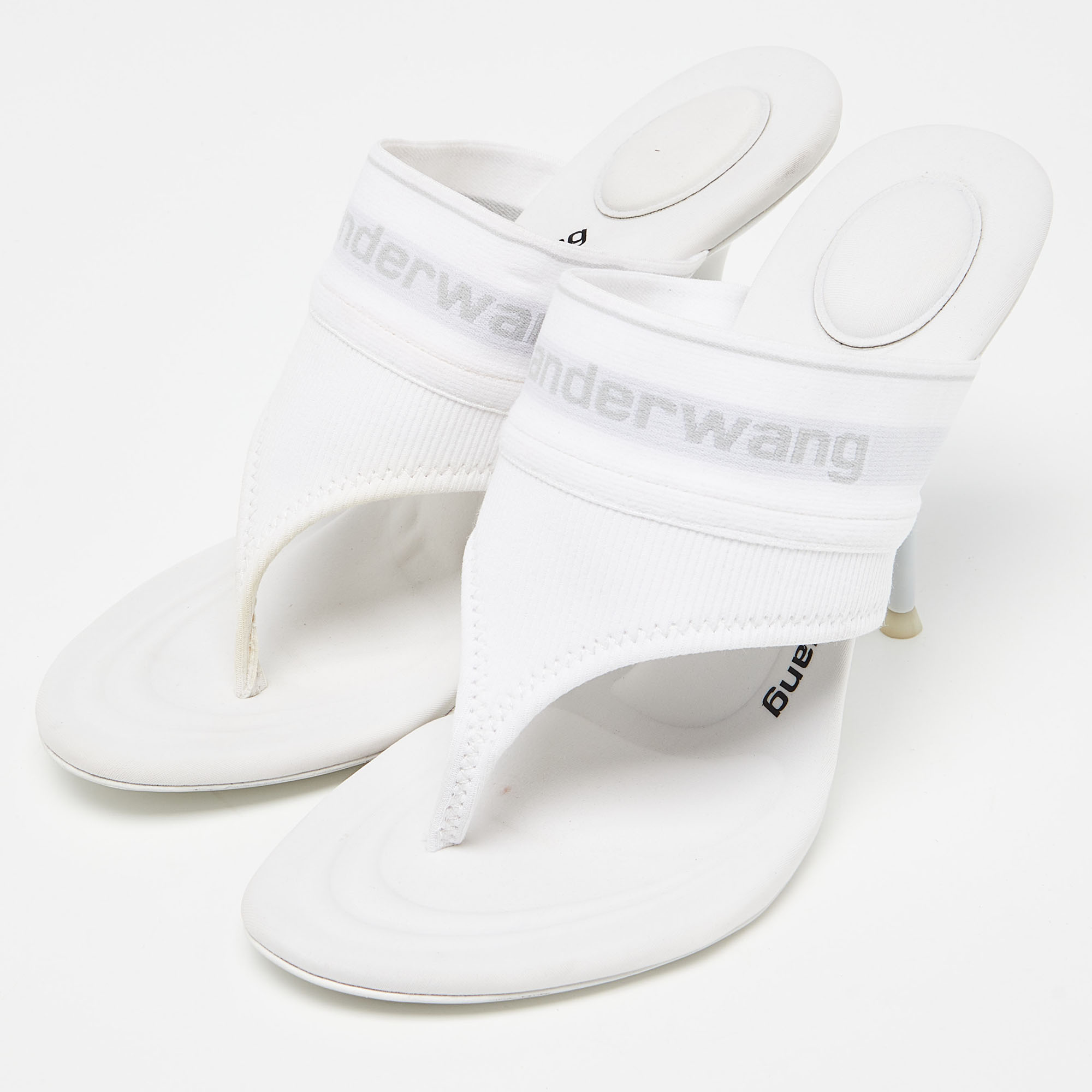 

Alexander Wang White/Black Elastic Fabric Sienna Thong Sandals Size