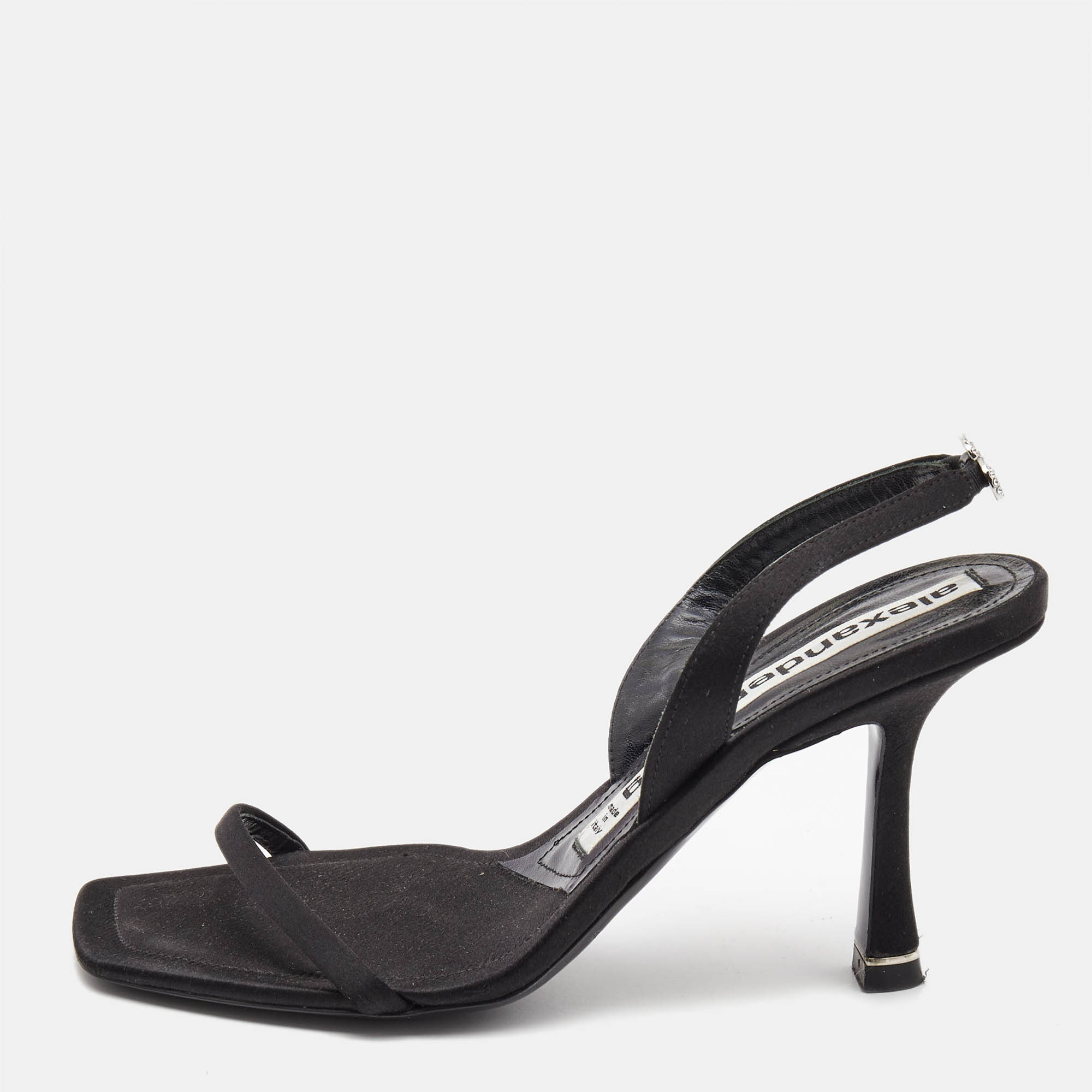Pre-owned Alexander Wang Black Satin Ivy Slingback Sandals Size 35