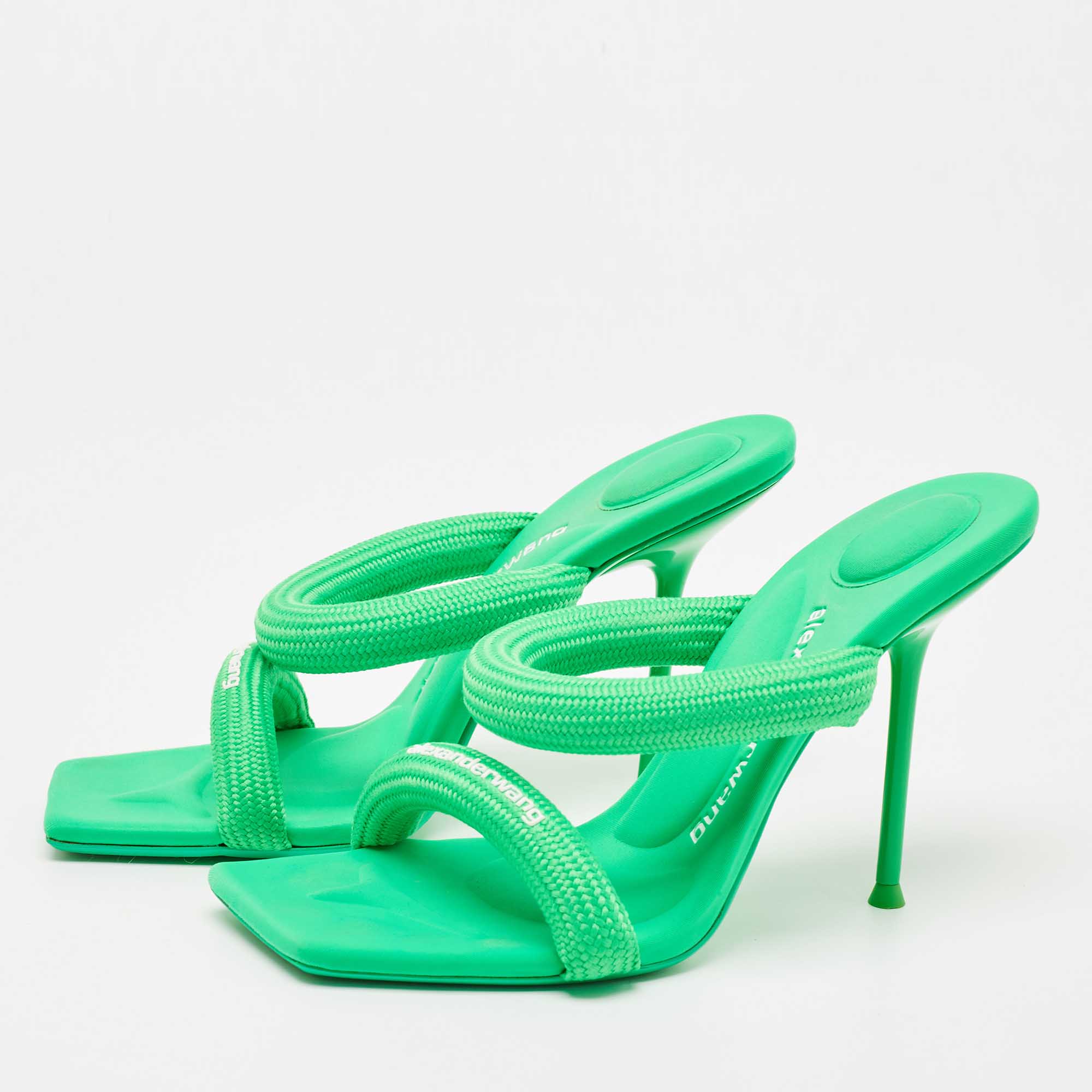 

Alexander Wang Neon Green Woven Nylon Julie Sandals Size