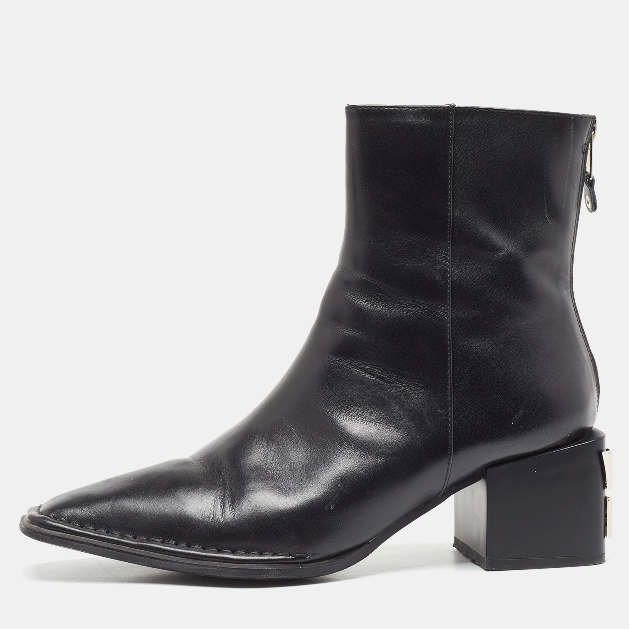 Pre-owned Alexander Wang Black Leather Ankle Boots Size 41