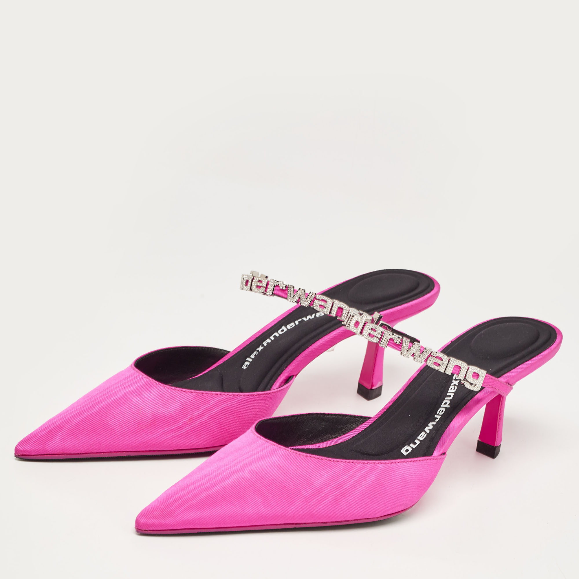 

Alexander Wang Pink Canvas Crystal Embellished Pointed Toe Mules Size