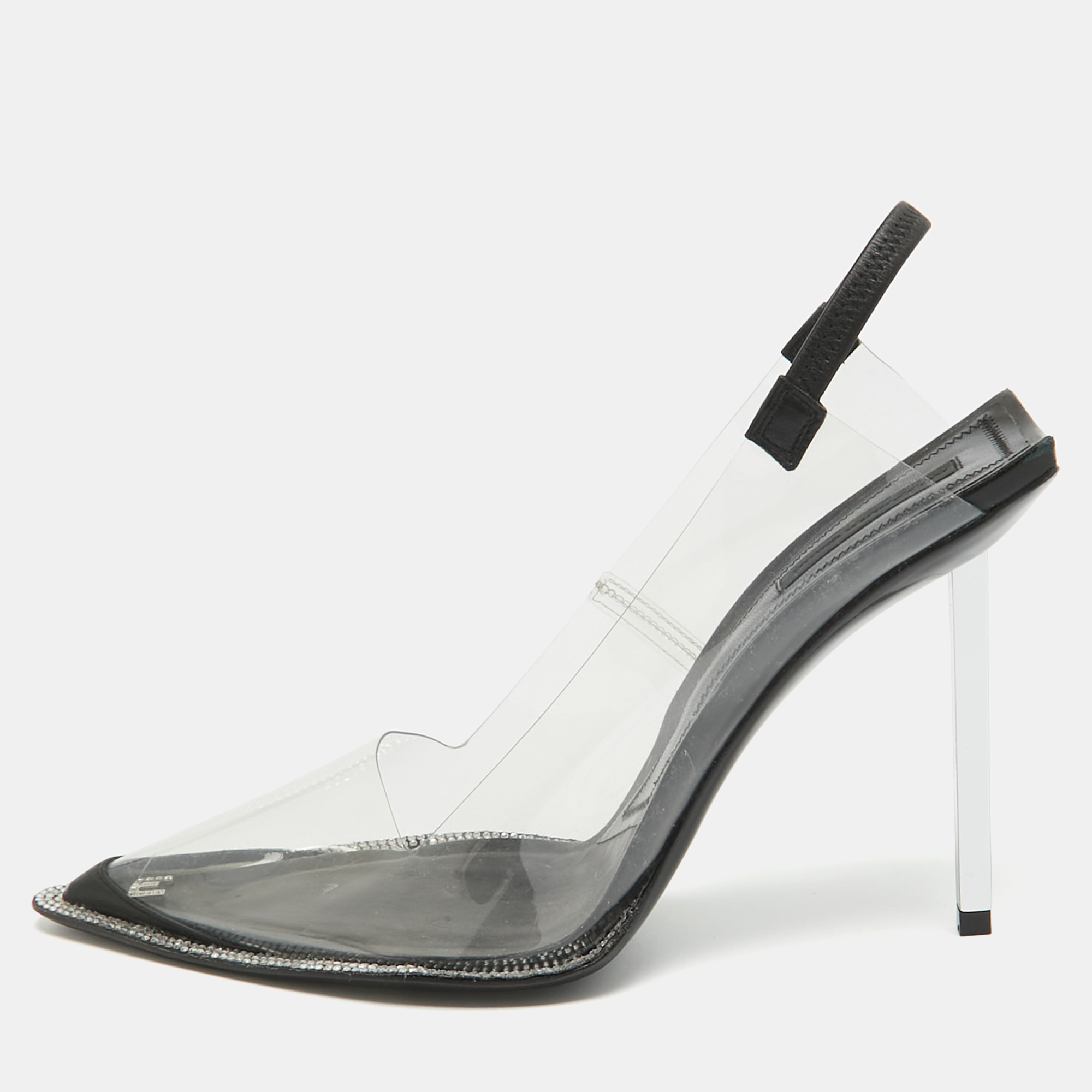 

Alexander Wang Black/Transparent PVC and Leather Slingback Pumps Size