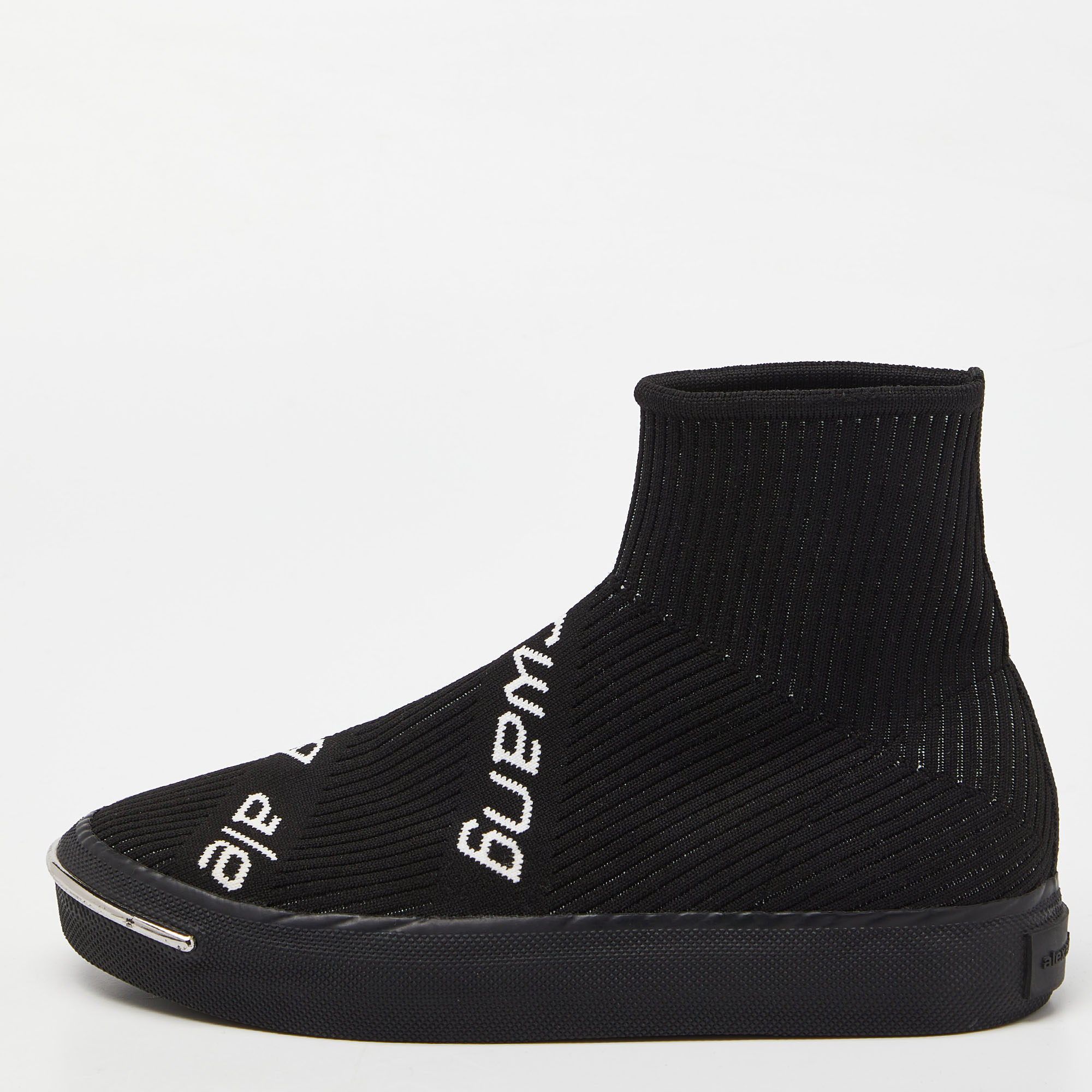 

Alexander Wang Black Knit Fabric Pia Logo High Top Sneakers Size
