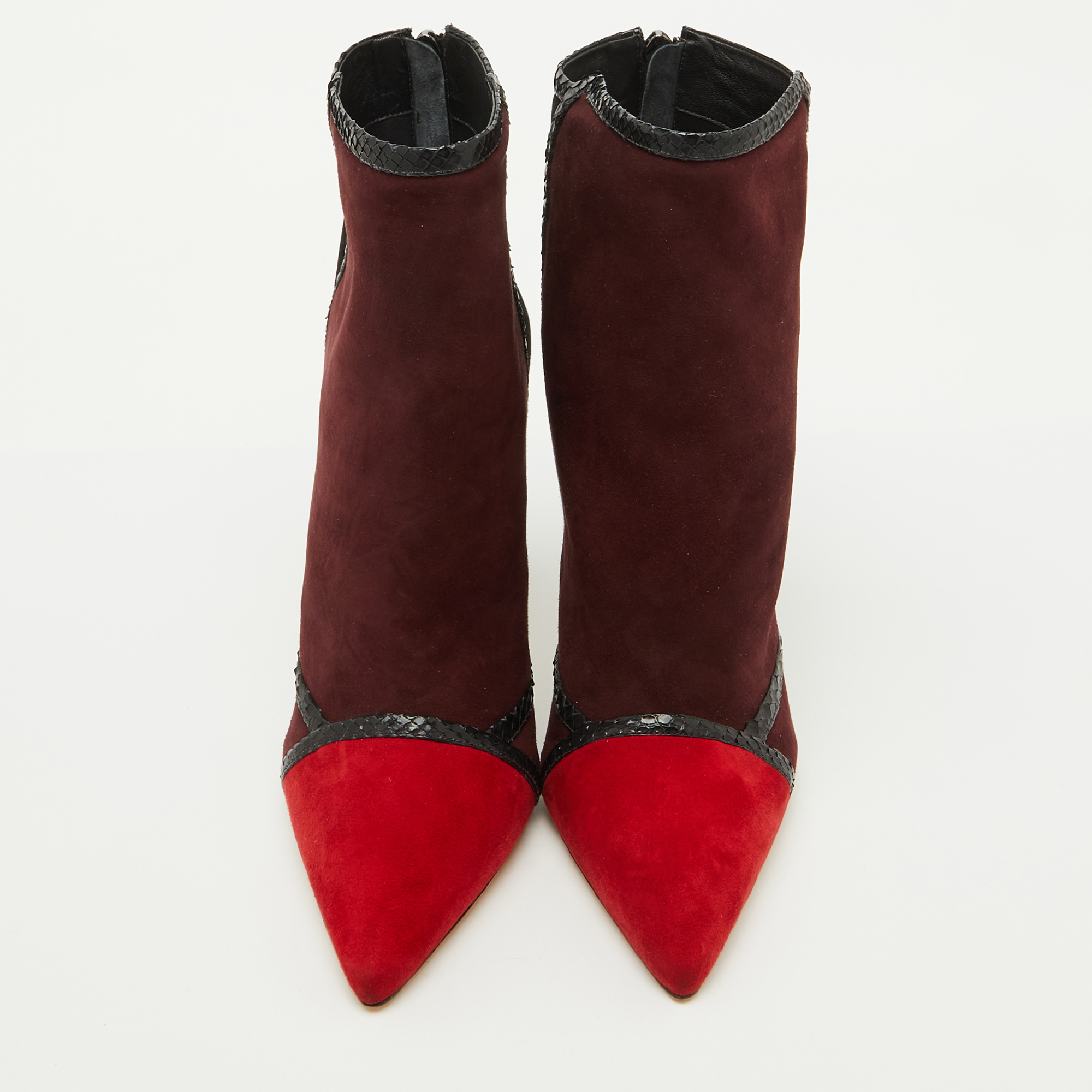 Alexandre Birman Multicolor Suede and Snakeskin Pointed Toe Ankle Length Boots Size 41 