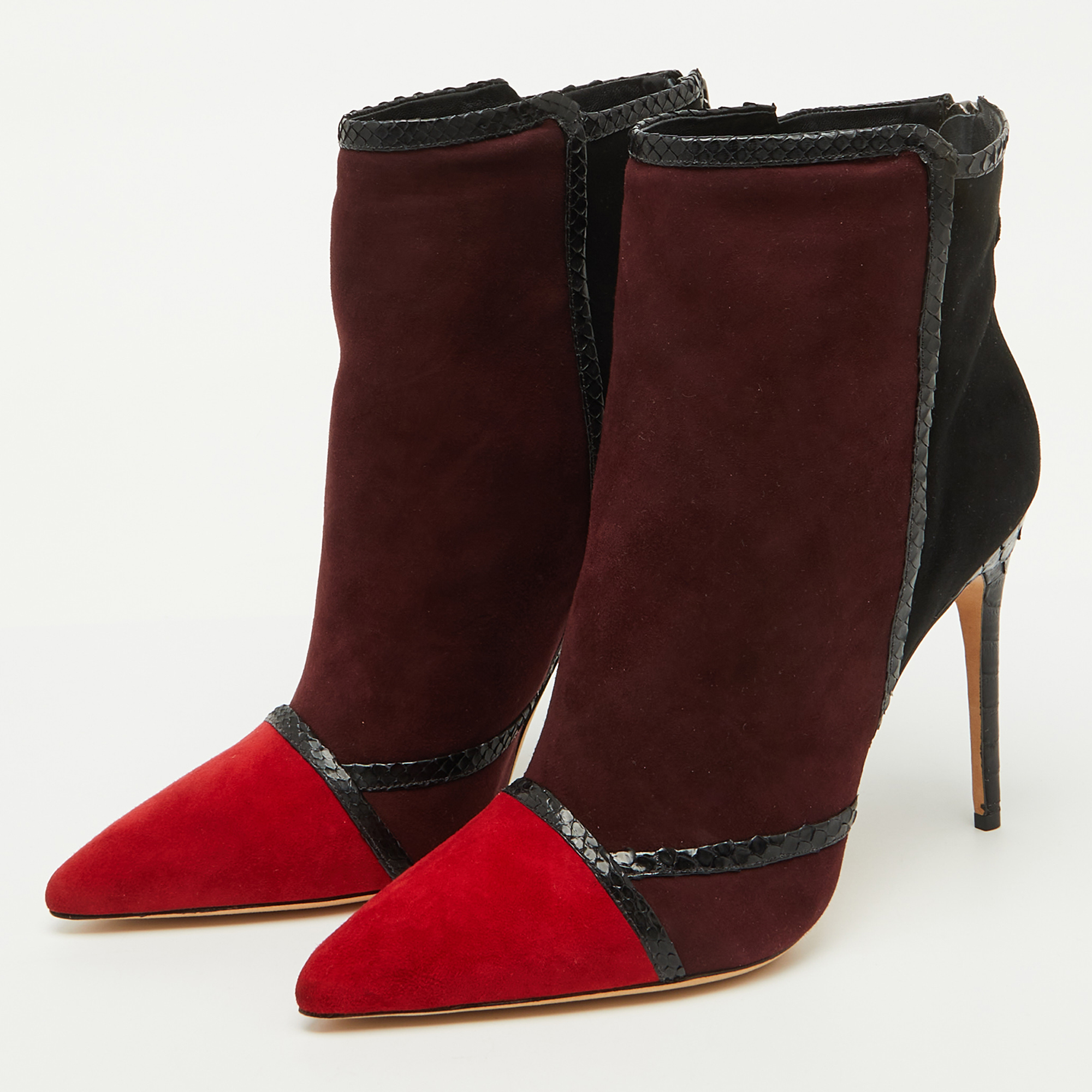Alexandre Birman Multicolor Suede and Snakeskin Pointed Toe Ankle Length Boots Size 41 