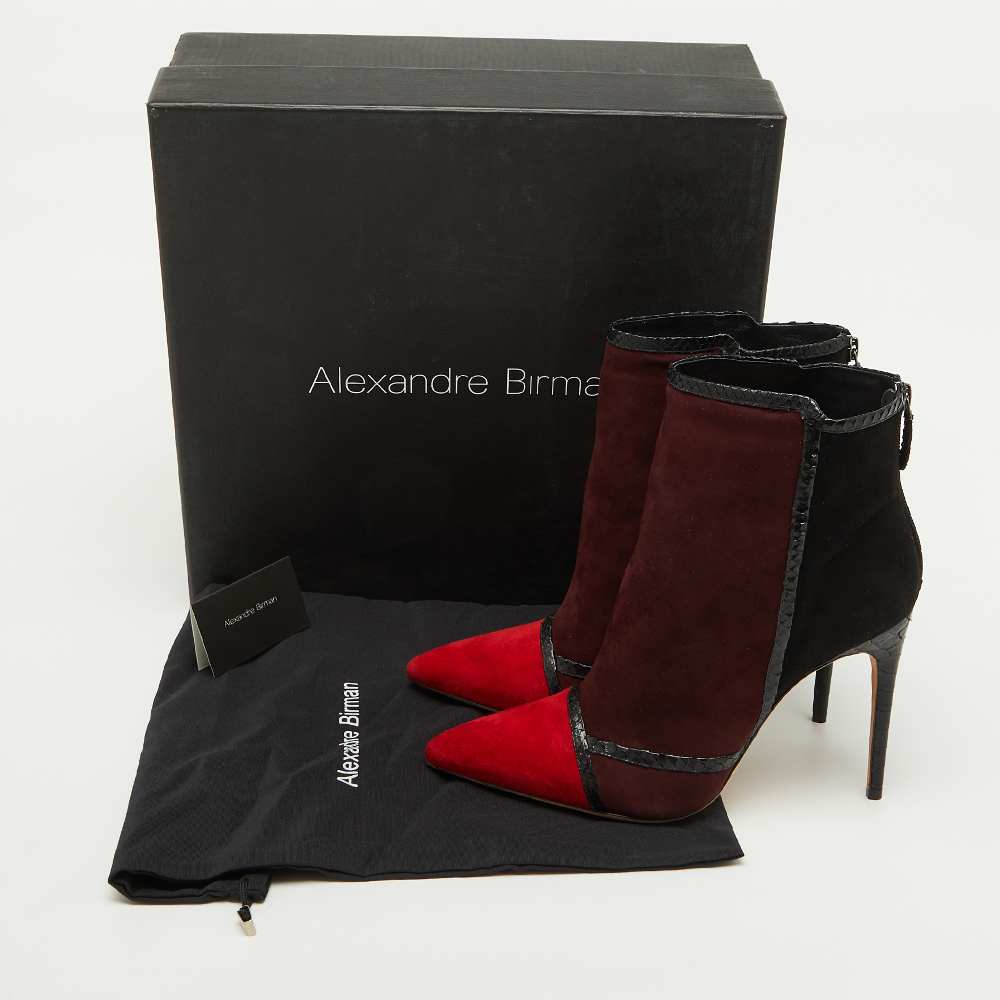 Alexandre Birman Multicolor Suede and Snakeskin Pointed Toe Ankle Length Boots Size 41 