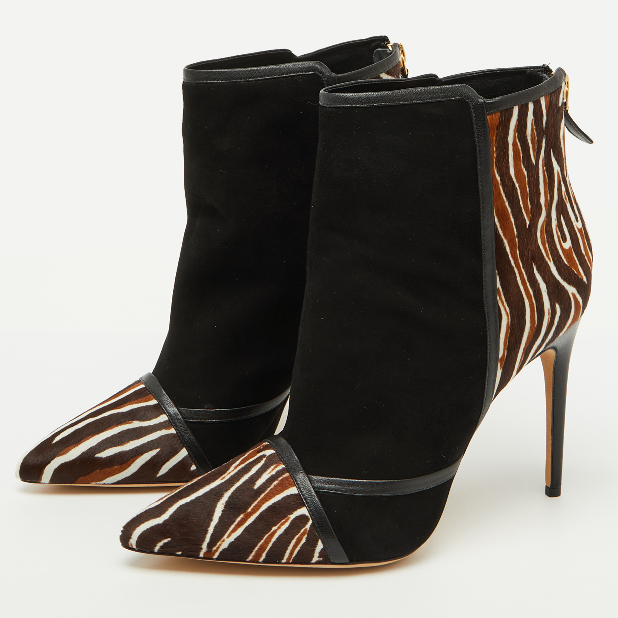Alexandre Birman Multicolor Suede and Calf Hair Pointed Toe Ankle Length Boots Size 41 