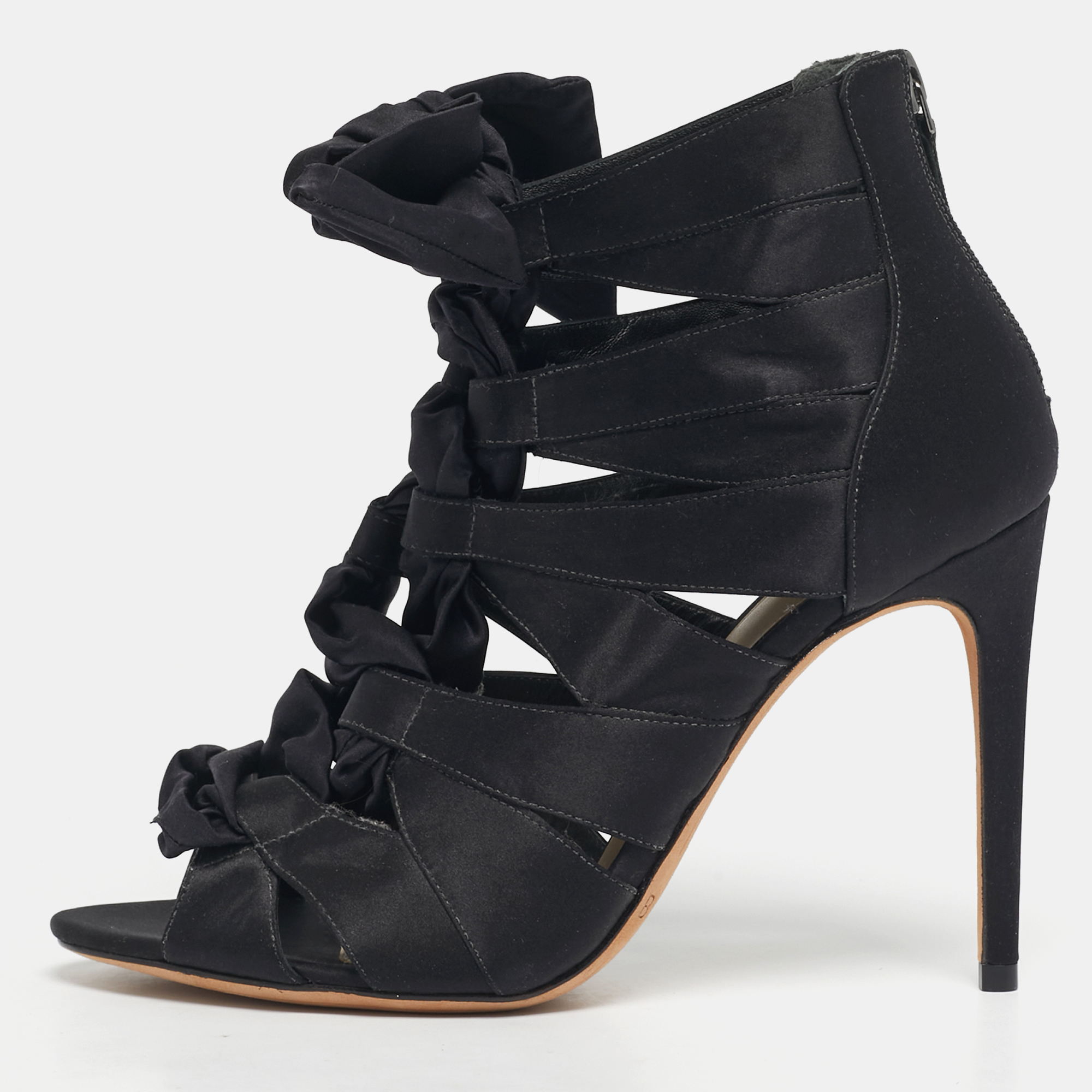 Alexandre Birman Black Satin Layla Gladiator Sandals Size 38.5