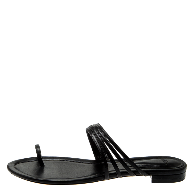 

Alexandre Birman Black Leather Strappy Flat Sandals Size