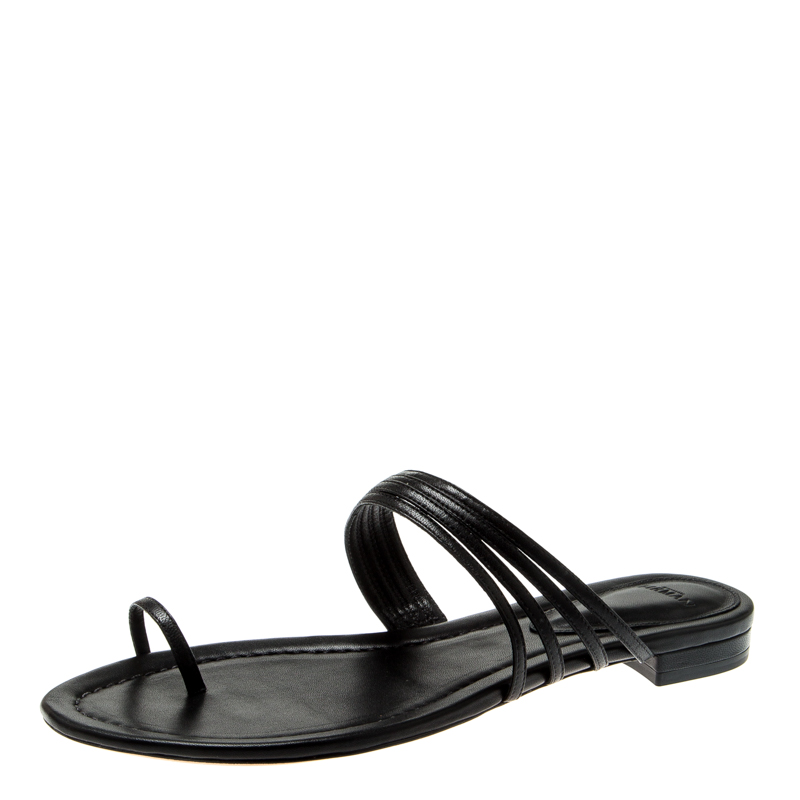 Pre Owned Alexandre Birman Black Leather Strappy Flat Sandals Size 38.5