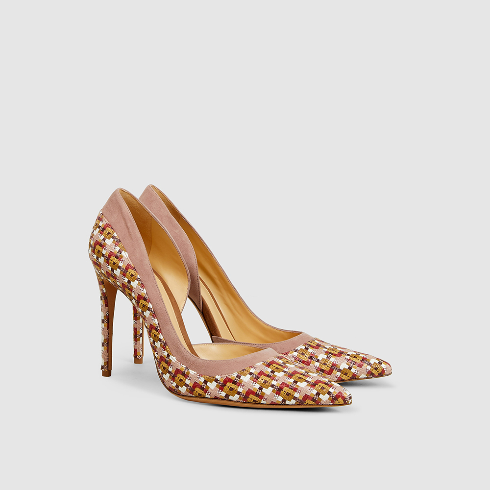 

ALEXANDRE BIRMAN Neutral Wavee Heeled Raffia and Suede Pumps IT, Beige