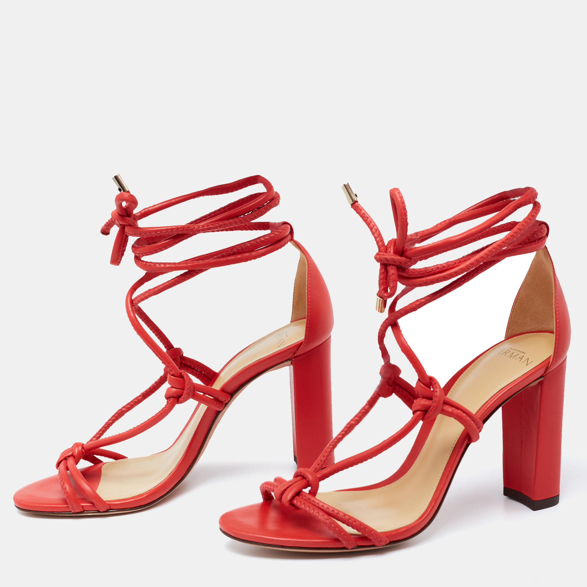 

Alexandre Birman Red Leather Block Heel Ankle Tie Sandals Size