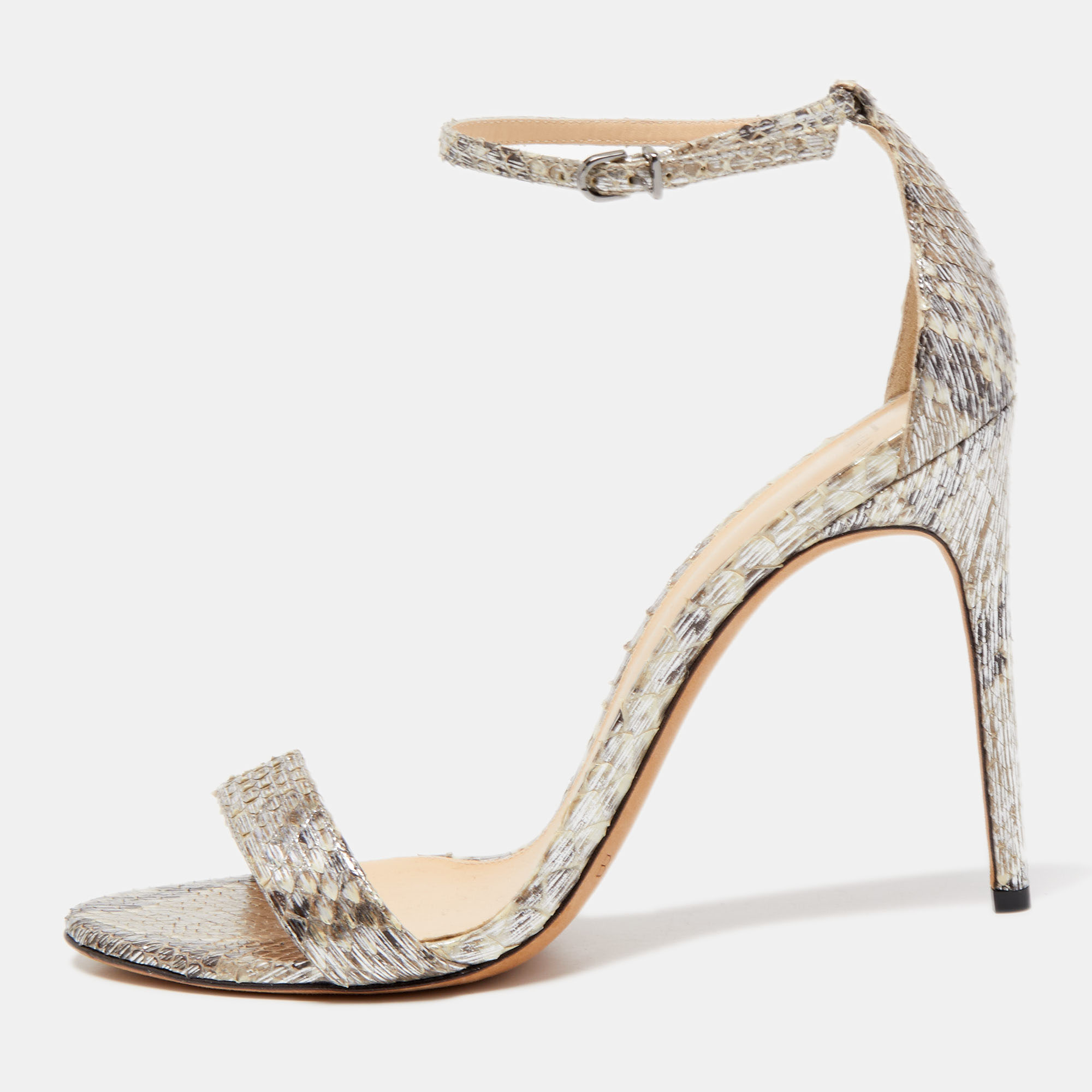 Pre-owned Alexandre Birman Metallic Python Ankle Strap Sandals Size 39