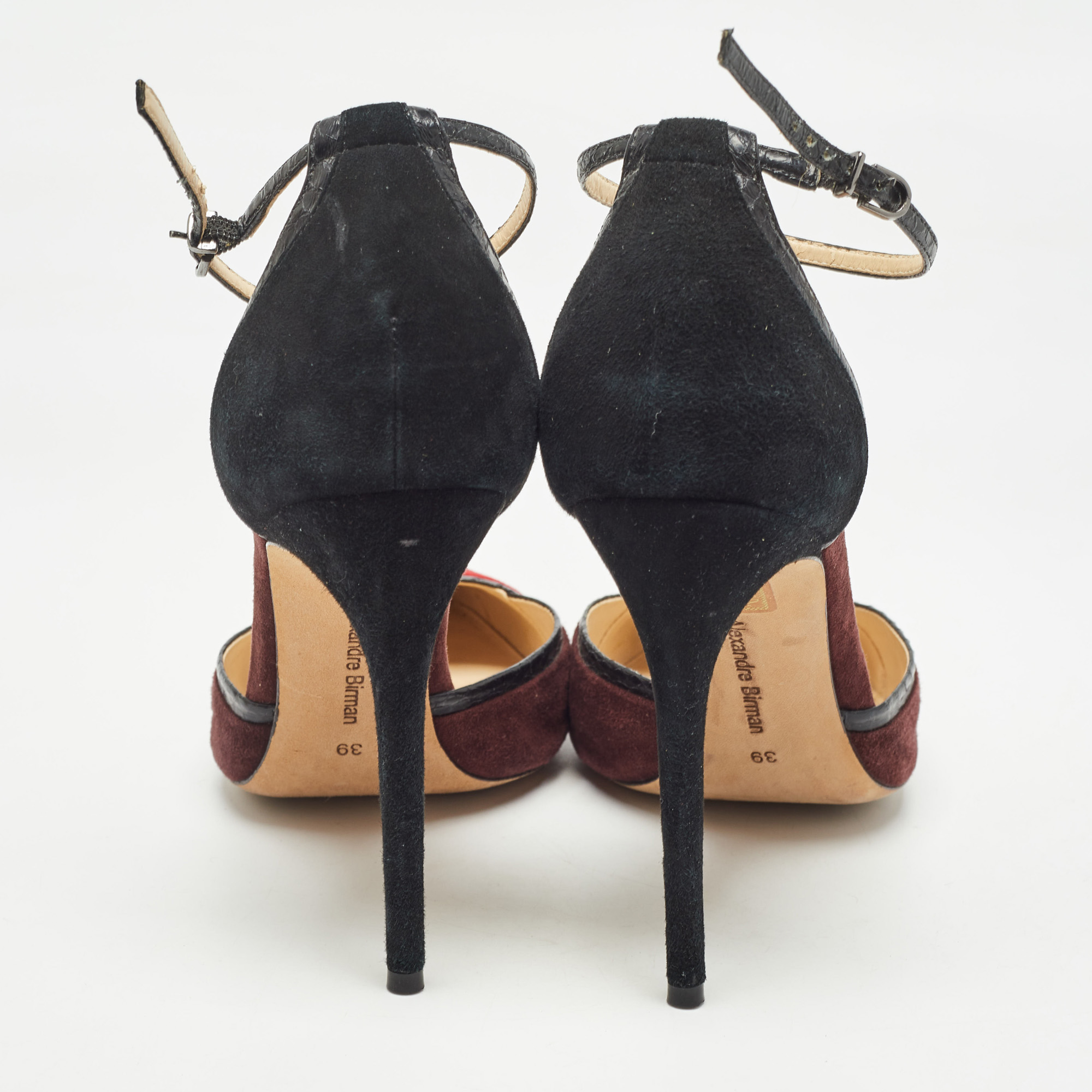 Alexandre Birman Multicolor Suede and Python Ankle Strap Pumps Size 39 