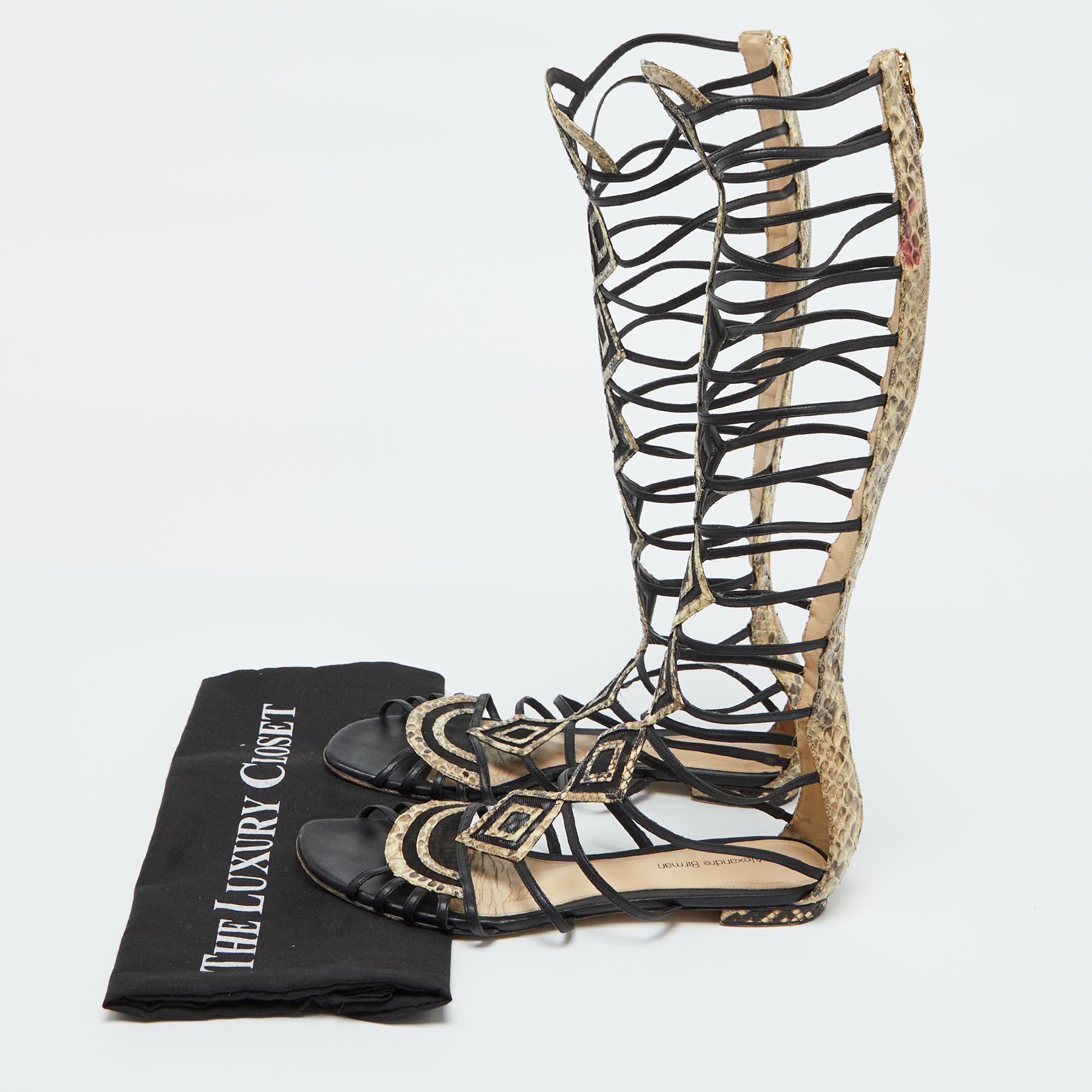 Alexandre Birman Multicolor Snakeskin Leather Abbe Gladiator Flat Sandals Size 38.5 