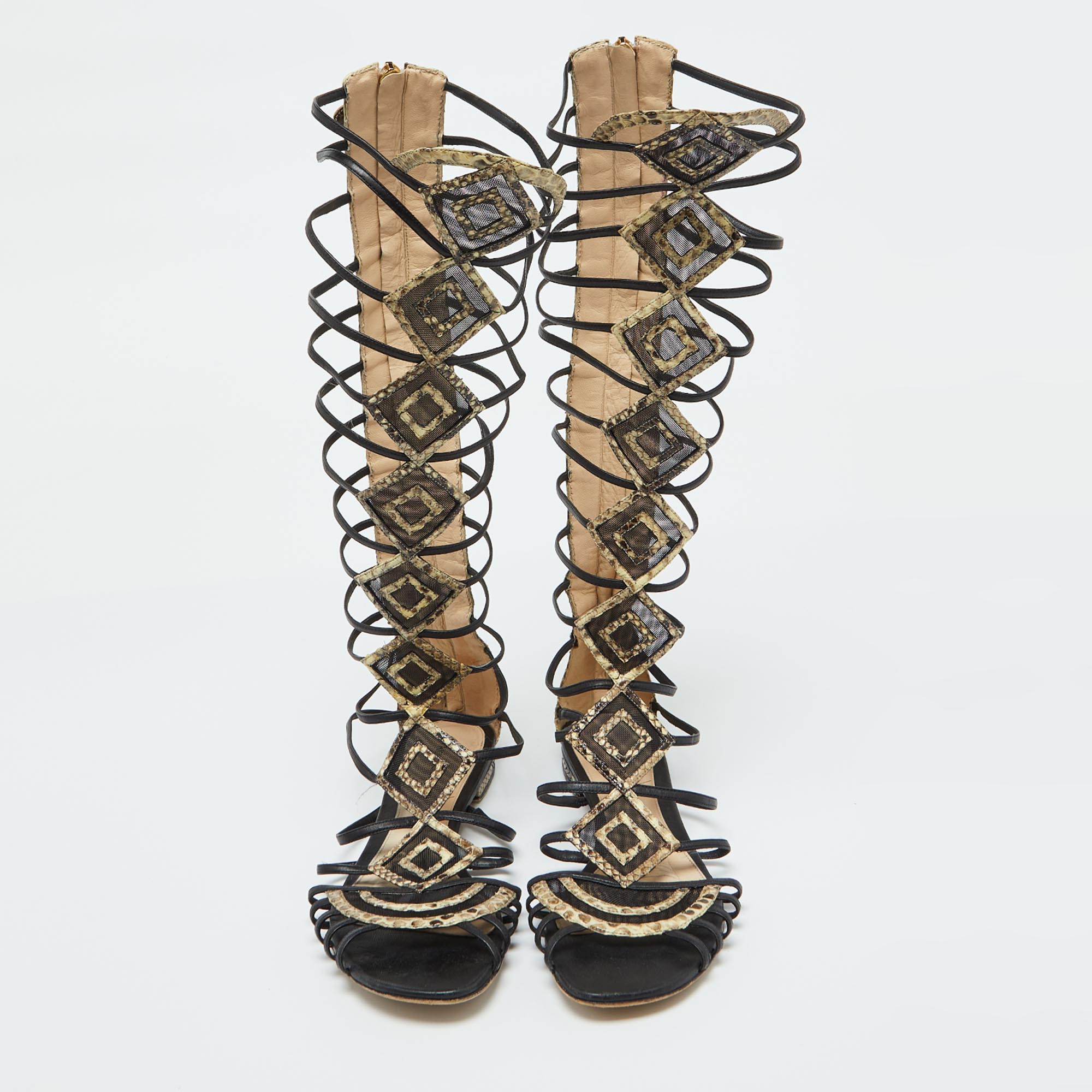 Alexandre Birman Multicolor Snakeskin Leather Abbe Gladiator Flat Sandals Size 38.5 