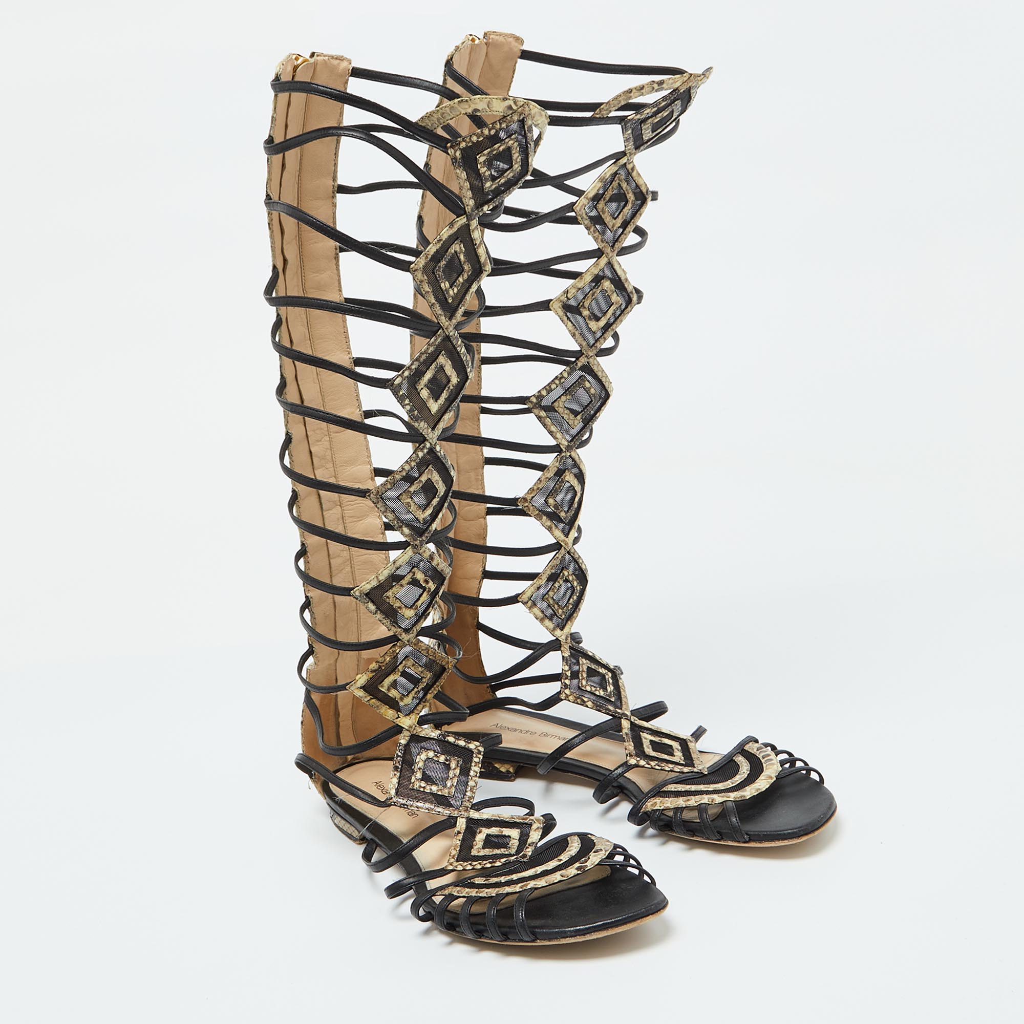 Alexandre Birman Multicolor Snakeskin Leather Abbe Gladiator Flat Sandals Size 38.5 