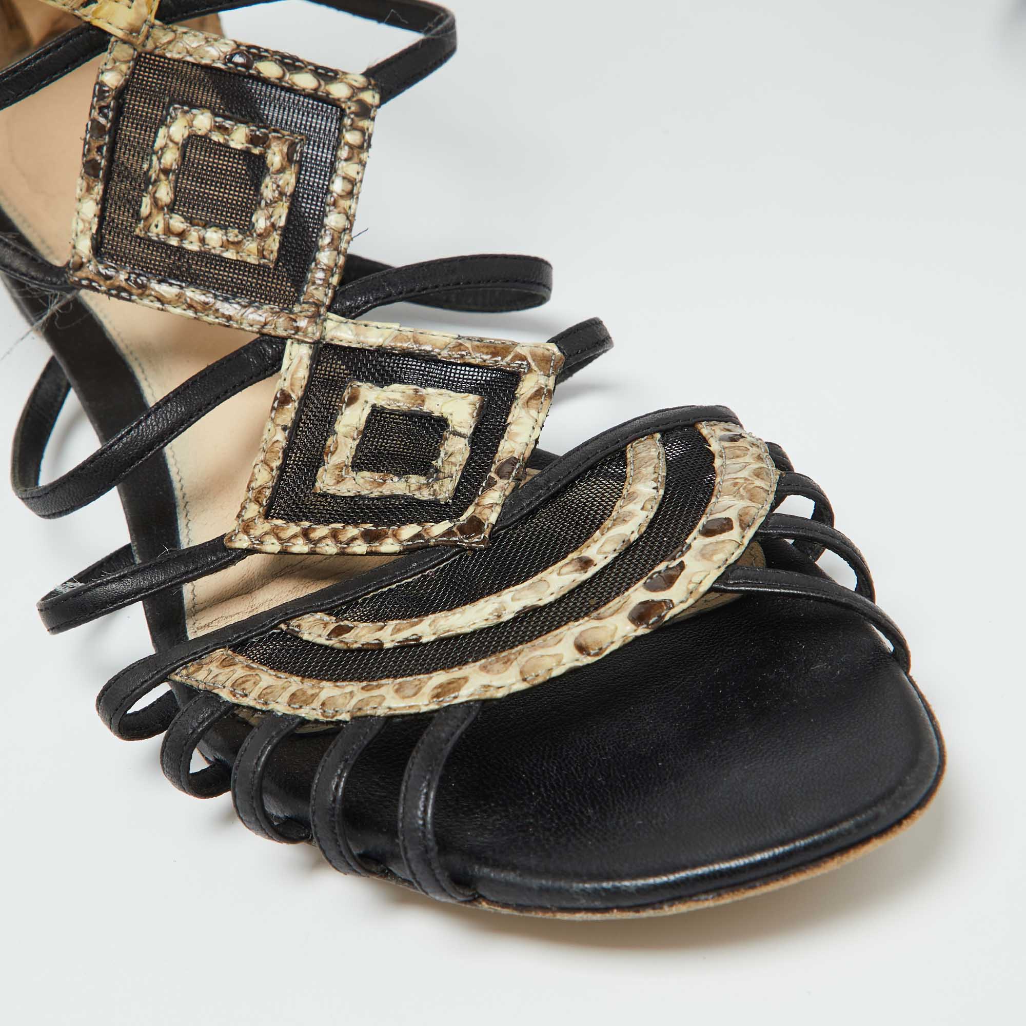 Alexandre Birman Multicolor Snakeskin Leather Abbe Gladiator Flat Sandals Size 38.5 