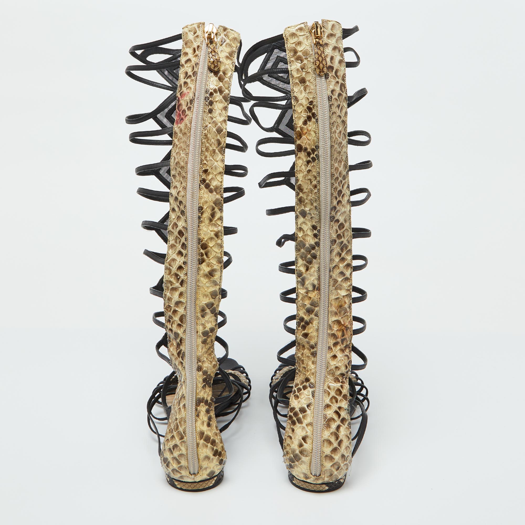 Alexandre Birman Multicolor Snakeskin Leather Abbe Gladiator Flat Sandals Size 38.5 