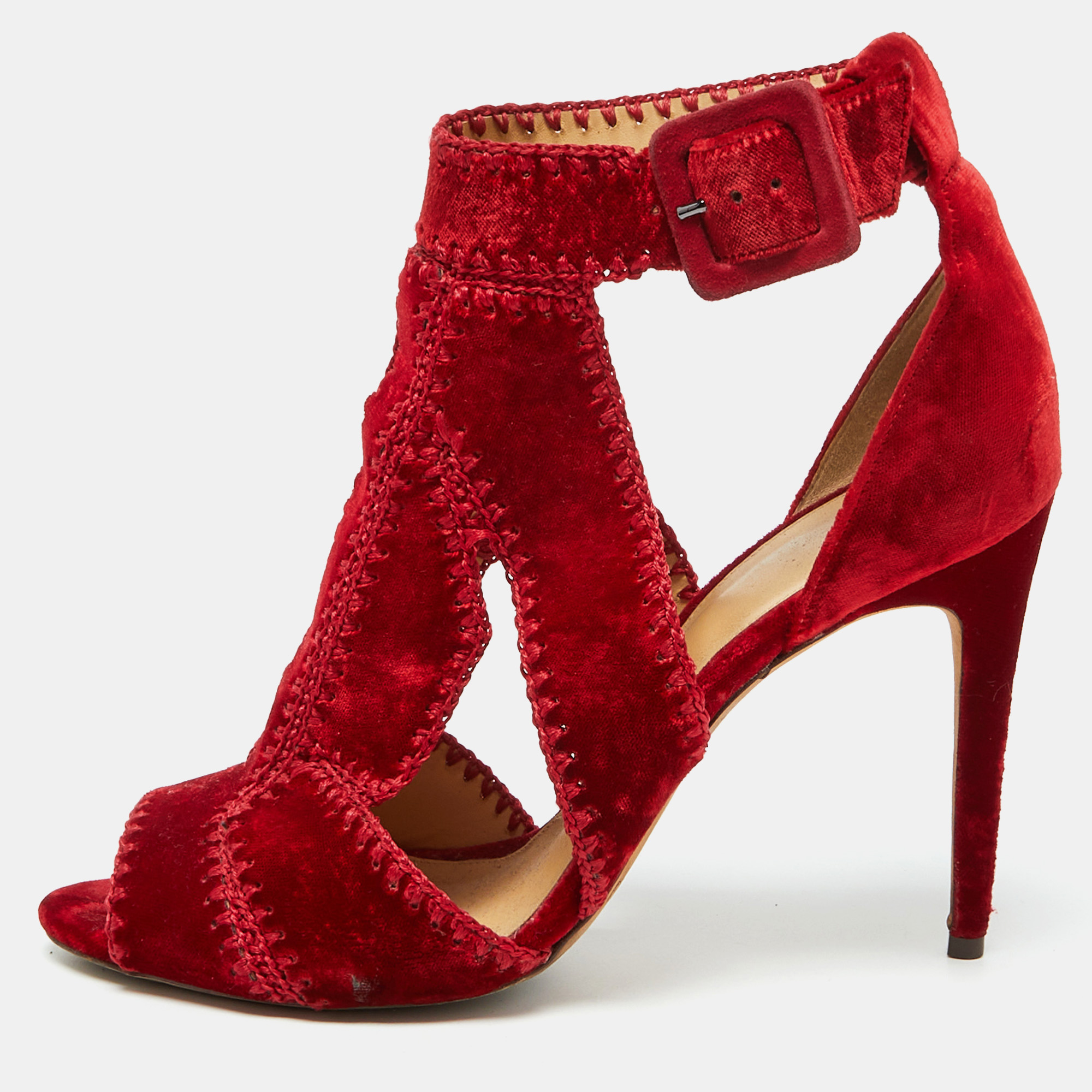 

Alexandre Birman Red Velvet Ankle Strap Sandals Size