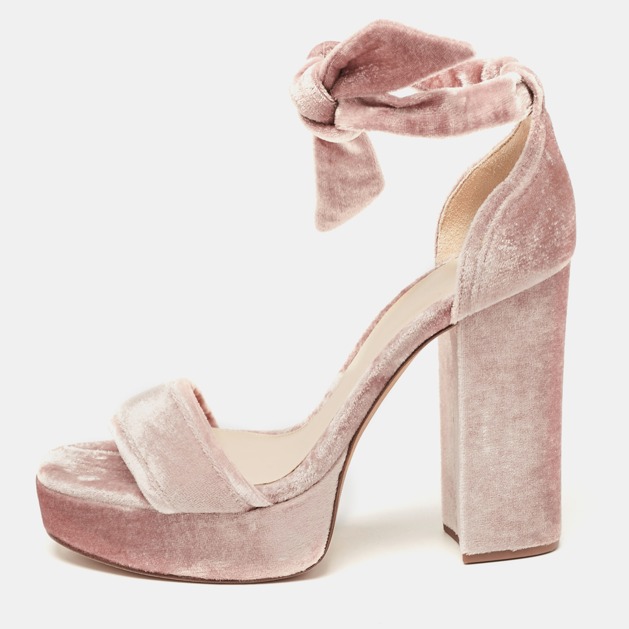 

Alexandre Birman Pink Velvet Celine Platform Ankle Tie Sandals Size, Beige