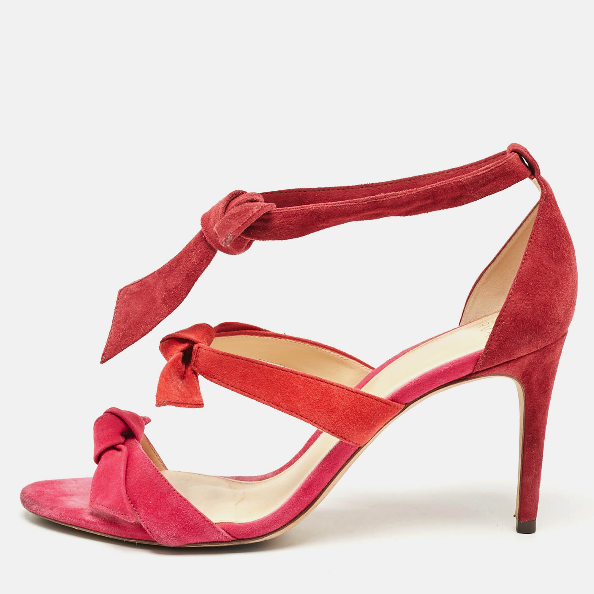 

Alexandre Birman Pink/Red Velvet Gianna Bow Ankle Wrap Sandals Size