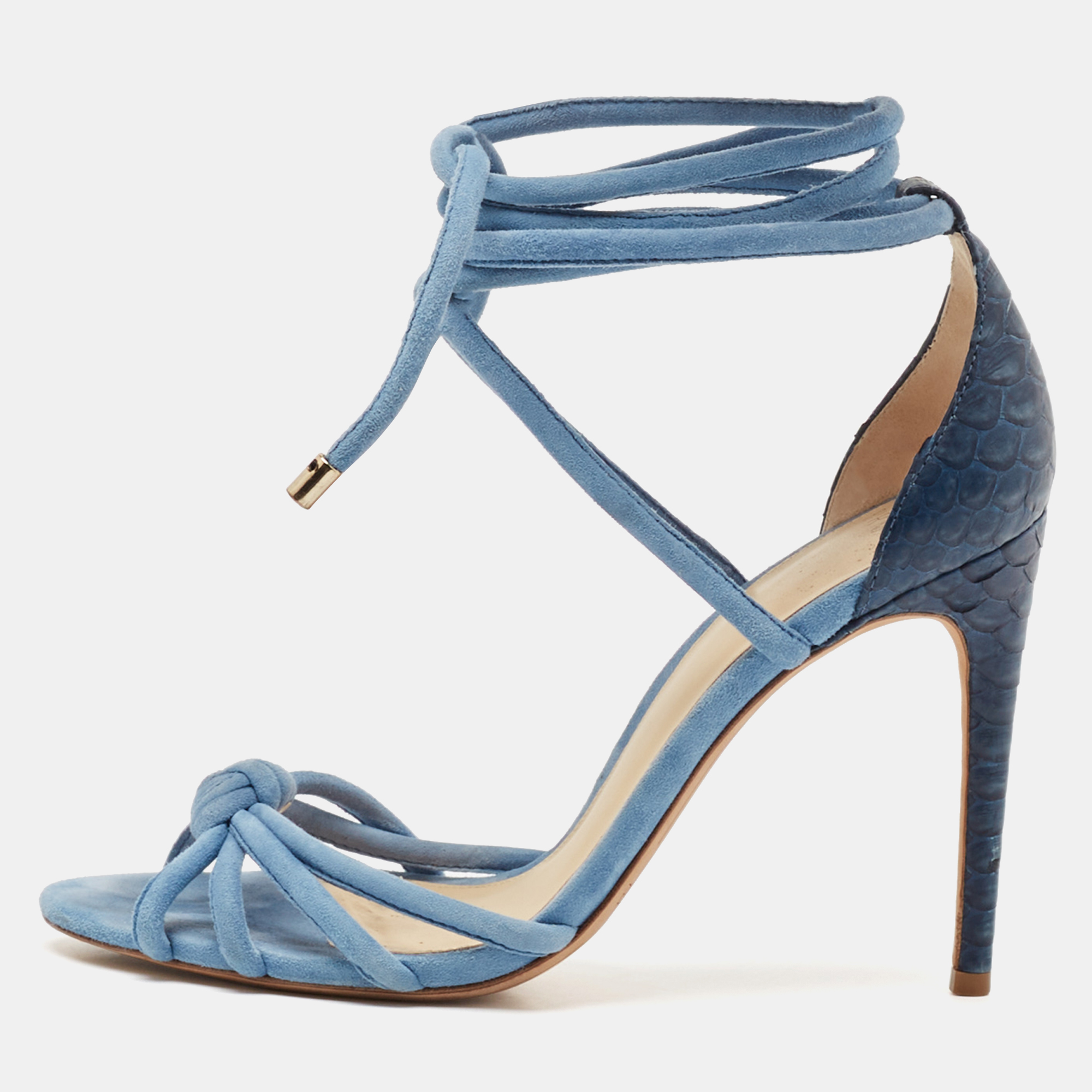 

Alexandre Birman Blue Python and Suede Ankle Wrap Sandals Size