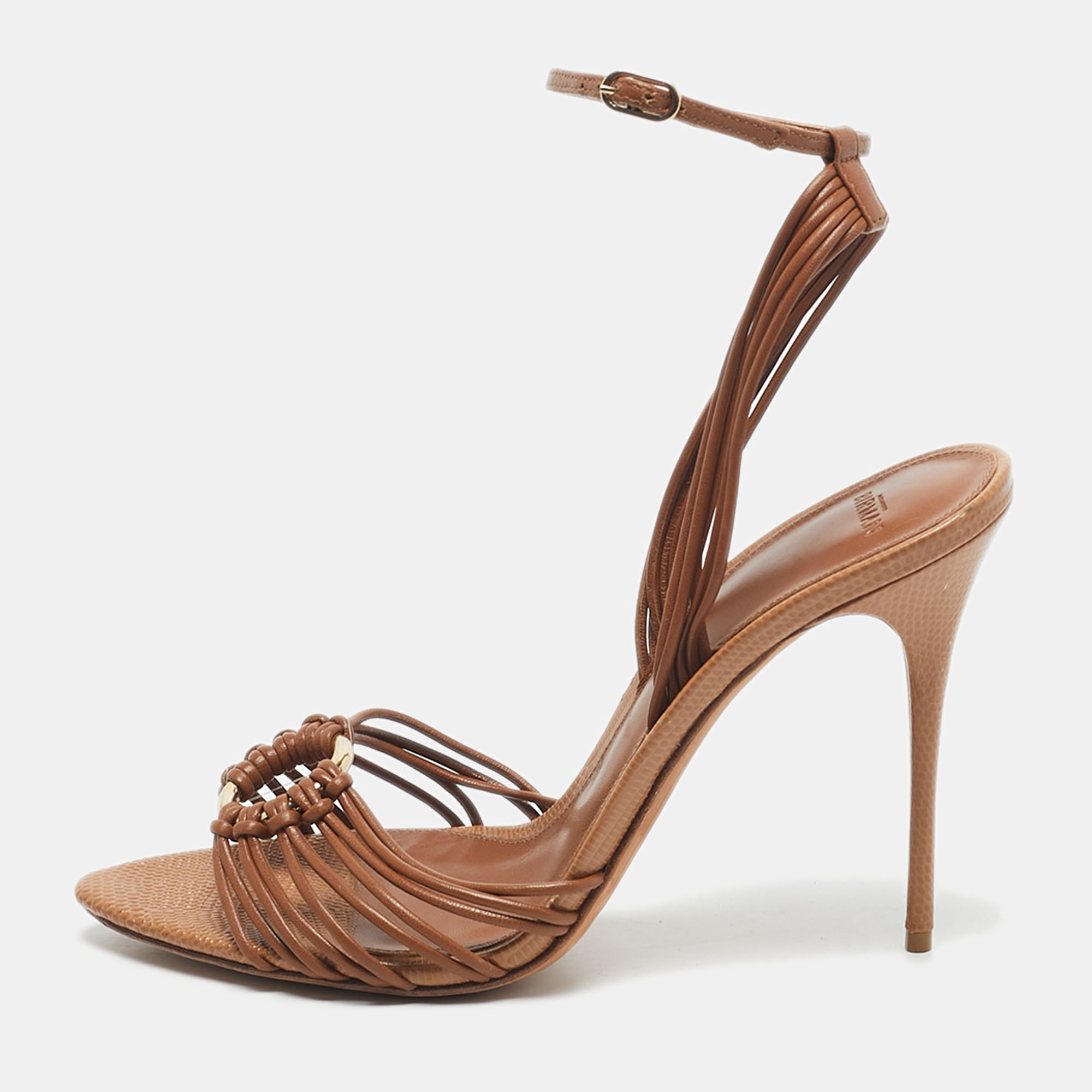 Pre-owned Alexandre Birman Brown Leather Harper Ankle Strap Sandals Size 39