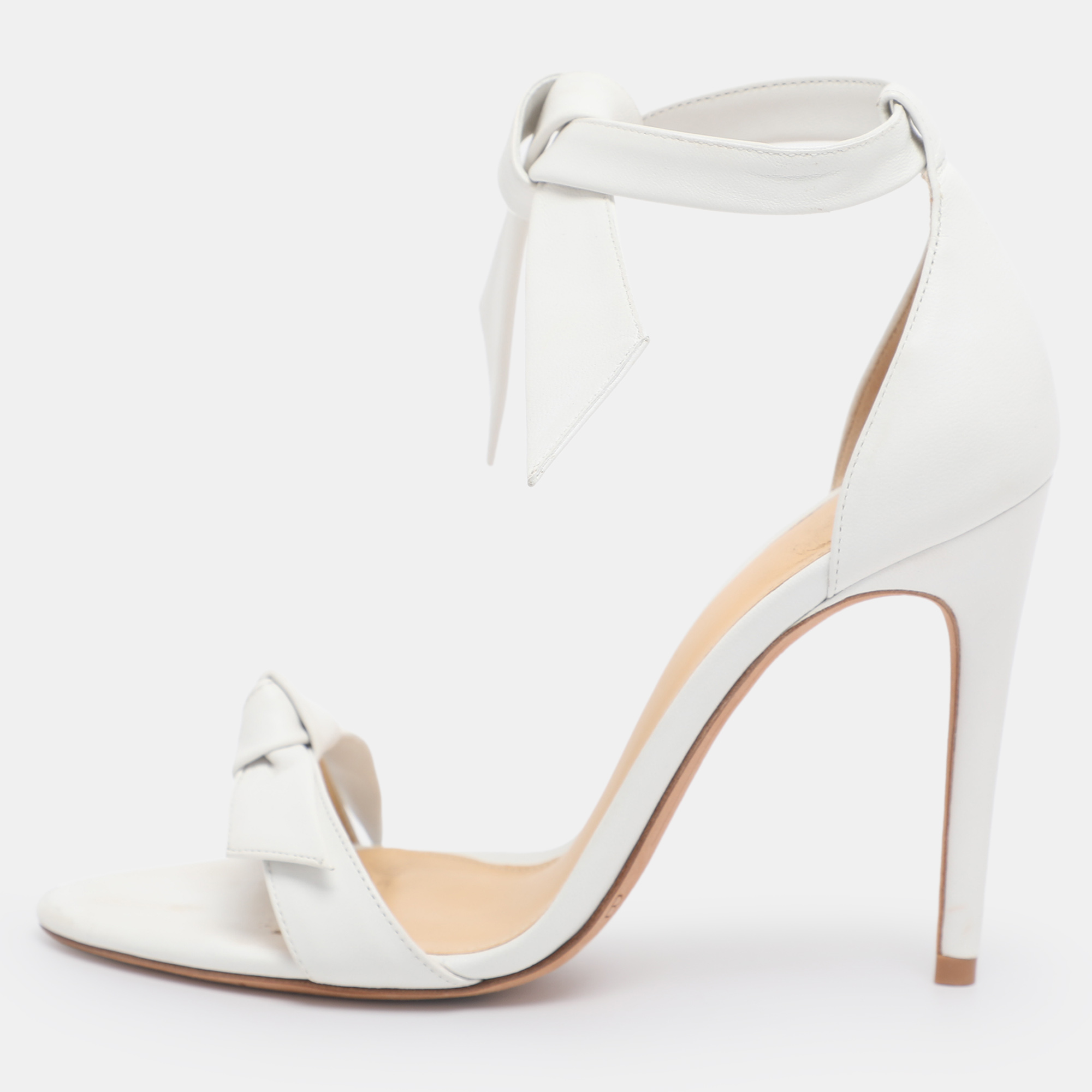 Pre-owned Alexandre Birman White Leather Clarita Bow Ankle Wrap Sandals Size 36