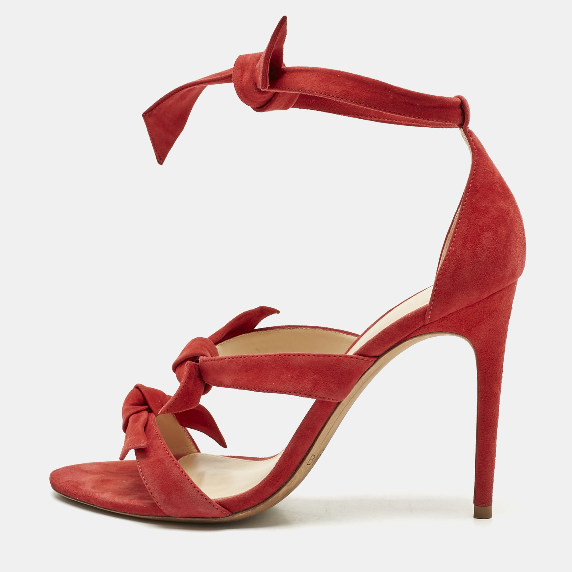 Pre-owned Alexandre Birman Red Suede Clarita Ankle Strap Sandals Size 39.5