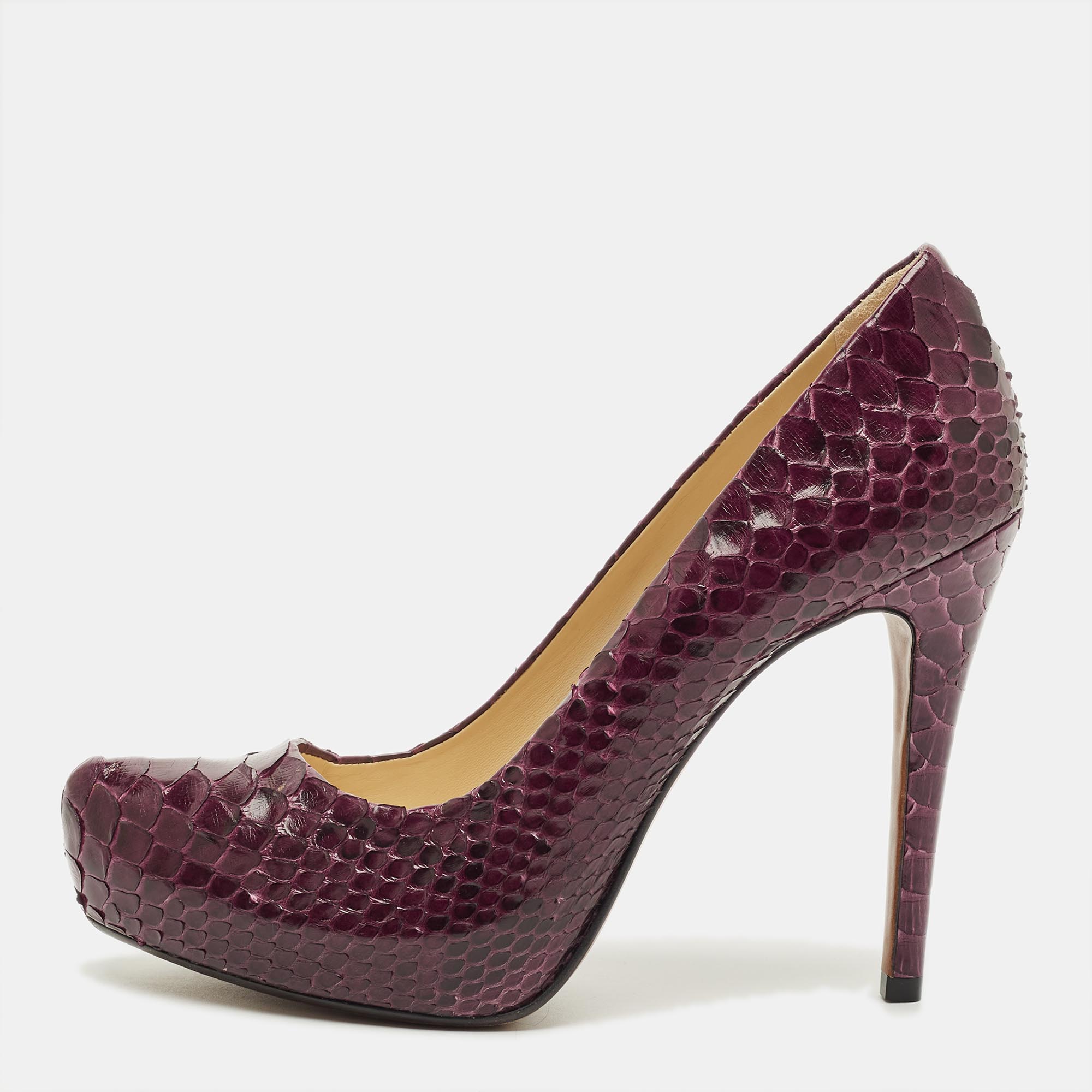 Pre-owned Alexandre Birman Size 41.5 Burgundy Python Leather Platform Pumps