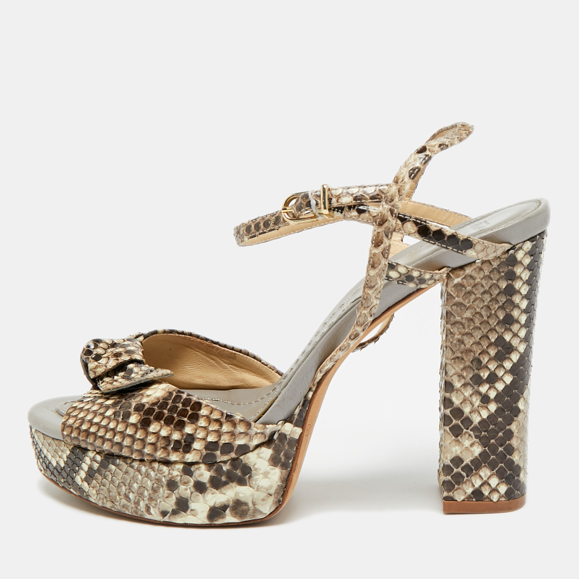 

Alexandre Birman Size  Brown Python Leather Ankle Strap Sandals