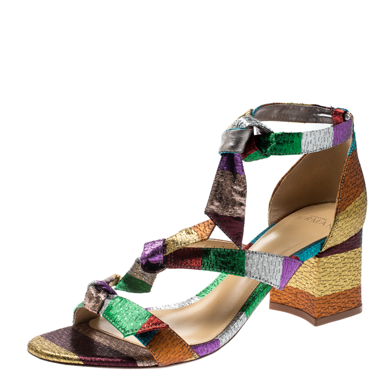 Alexandre Birman Multicolor Metallic Canvas Lolita Knot Detail Sandals Size 38