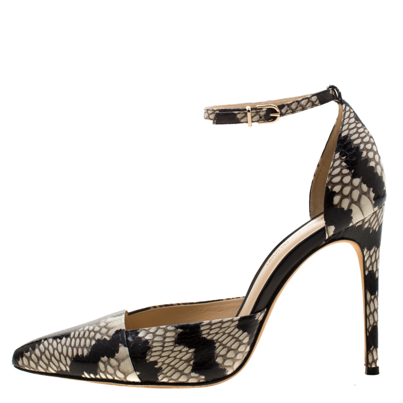 

Alexandre Birman Two Tone Python Embossed Leather Ankle Strap Sandals Size, Black