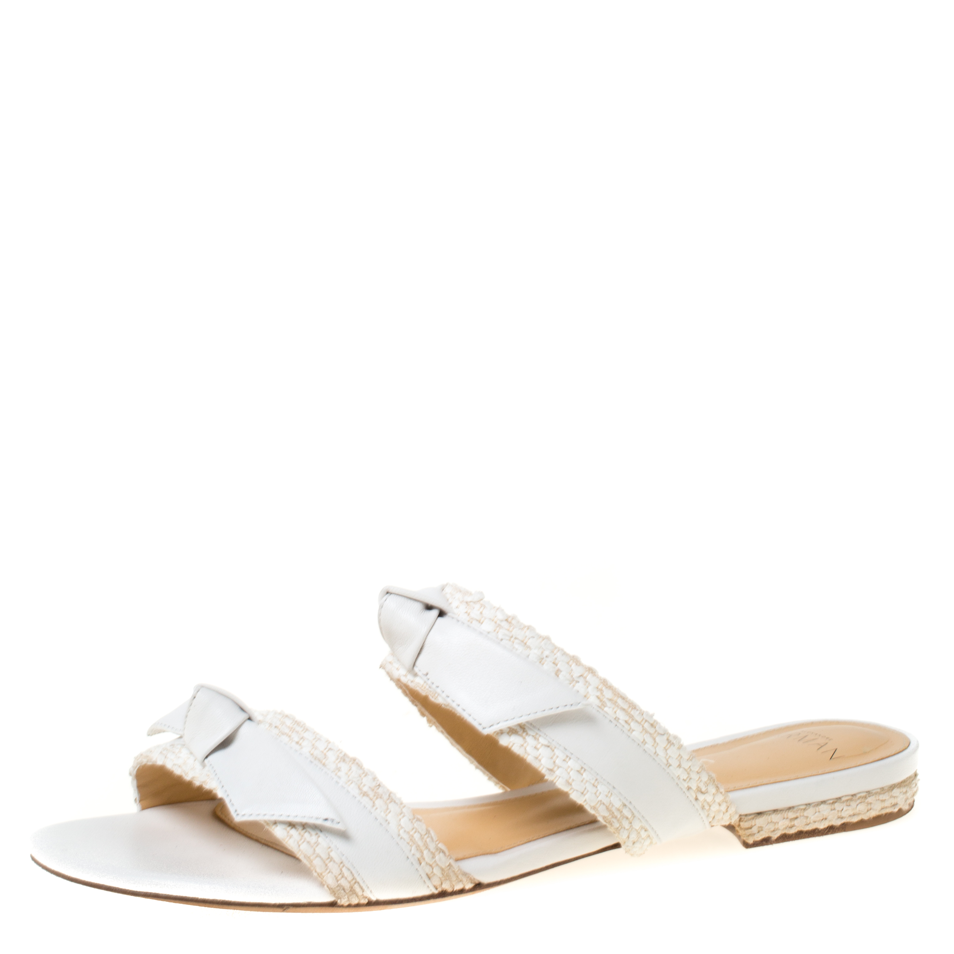  Alexandre Birman White Leather Clarita Braided Flat Sandals Size 38