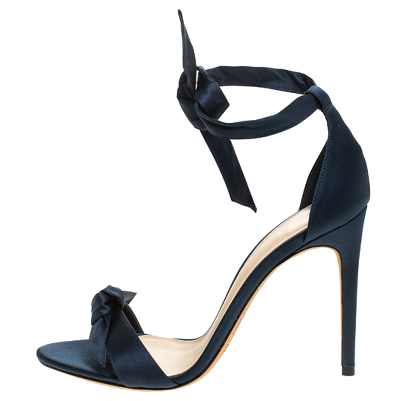 

Alexandre Birman Blue Satin Clarita Bow Ankle Wrap Sandals Size