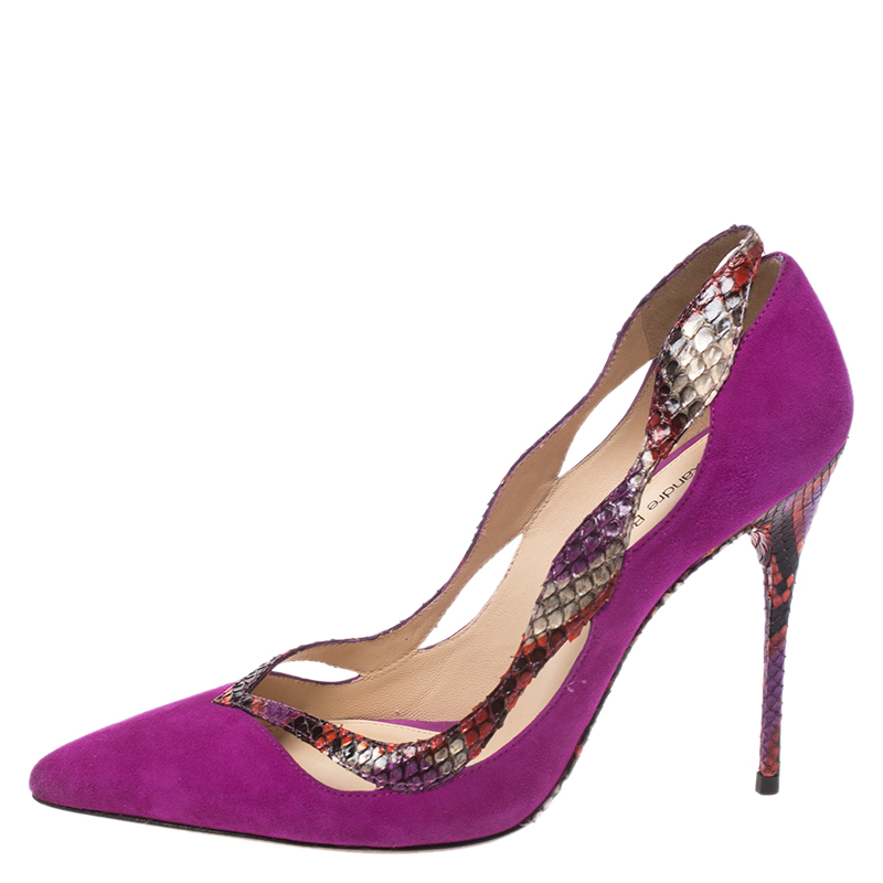

Alexandre Birman Multicolor Python Leather And Suede Pointed Toe Pumps Size