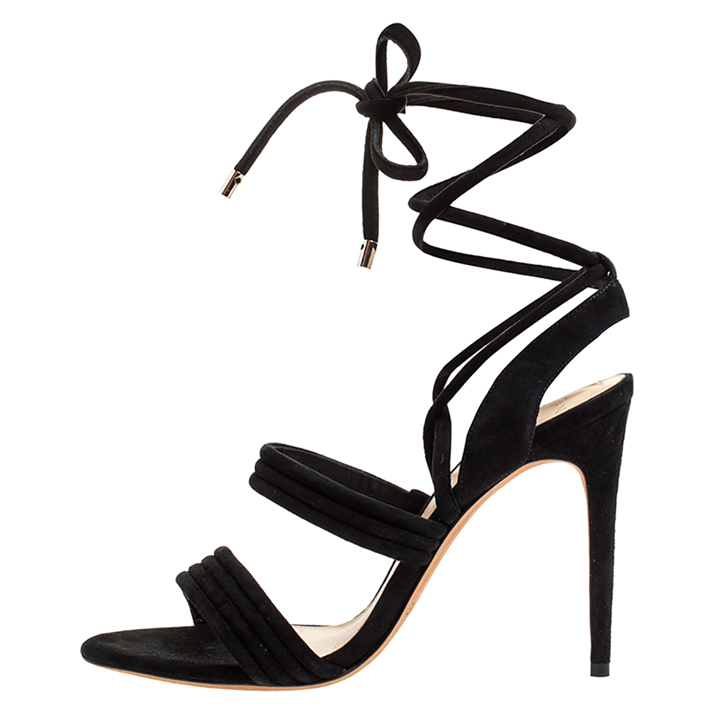 

Alexandre Birman Black Suede Leather Strappy Sandals Size