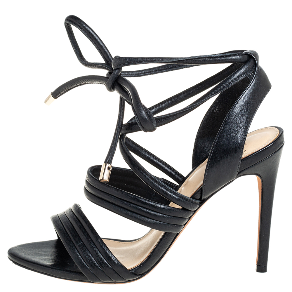 

Alexandre Birman Black Leather Aurora Ankle Wrap Sandals Size