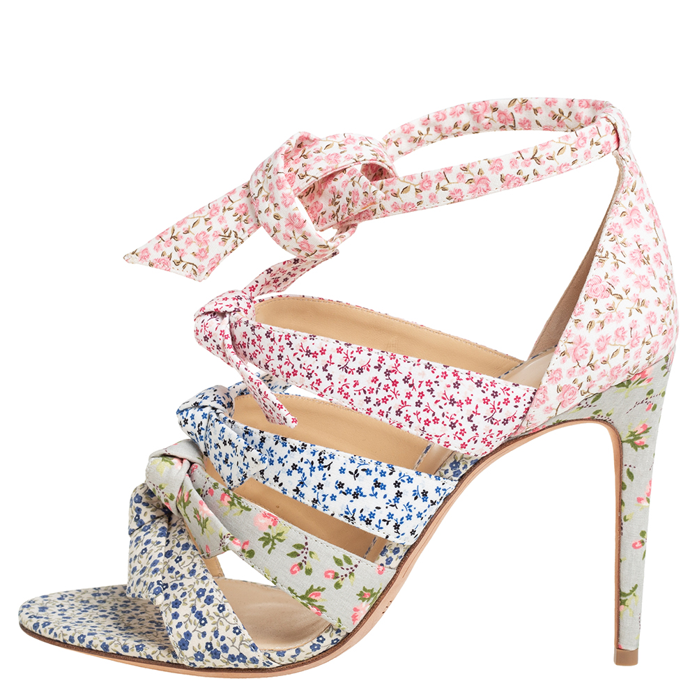 

Alexandre Birman Multicolor Floral Printed Canvas Lolita Knot Strappy Sandals Size