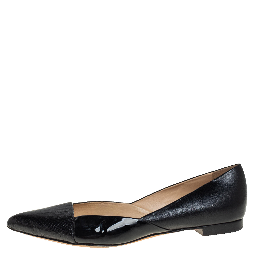 

Alexandre Birman Black Python And Patent Leather Pointed Toe Ballet Flats Size