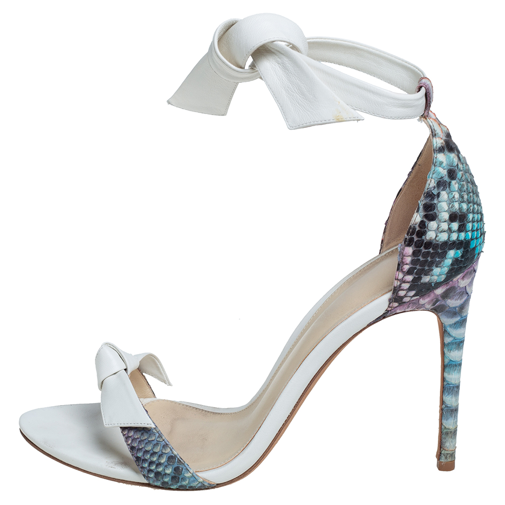 

Alexandre Birman White/Multicolor Python and Leather Clarita Ankle Tie Sandals Size